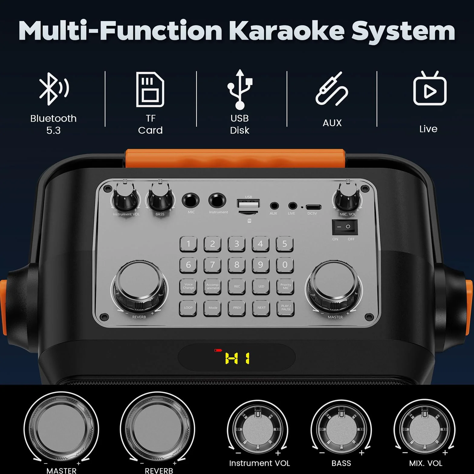 JYX Karaoke con 2 micrófonos, Altavoz Karaoke Bluetooth y Luces de DJ para Adultos y niños, PA Sistema con micrófono Karaoke Profesional portátil para Fiestas en casa, al Aire Libre