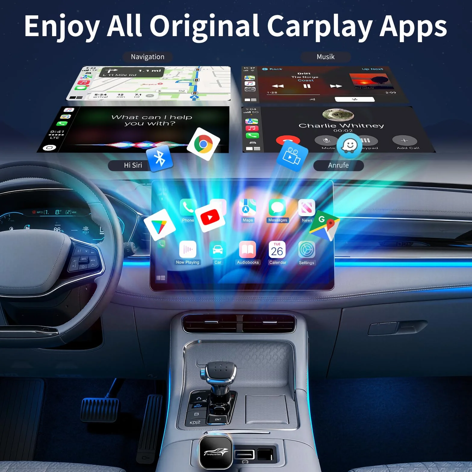 Adaptador Inalámbrico CarPlay para Coche Android, Mini Plug and Play, Compatible con iPhone iOS 10+ y Android 11+
