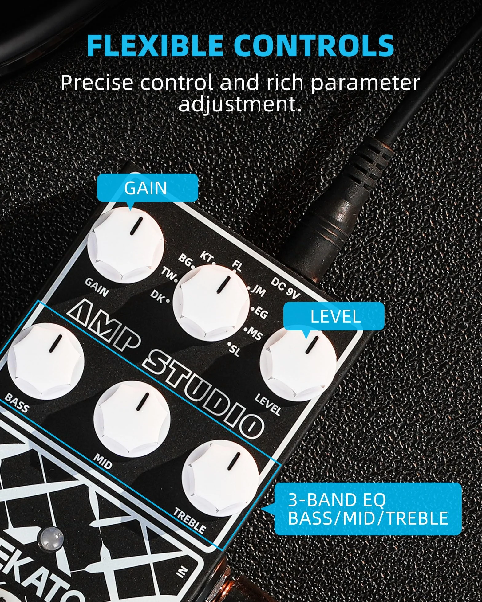 LEKATO Pedal de preamplificador, pedal de efectos de guitarra digital, 9 modelos de preamplificador con ecualizador de 3 bandas para guitarra eléctrica