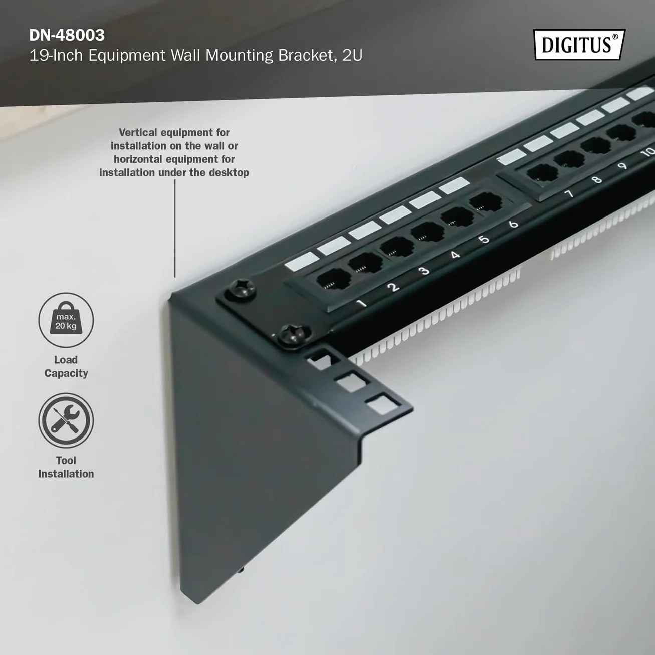 DIGITUS DN-48003 – Marco de 19 Pulgadas – 2U – Marco Universal para Equipos de 19 Pulgadas – Montaje Vertical en Pared – Sin Montar – para Accesorios de Audio y vídeo – 105 x 504 x 151 mm – Negro