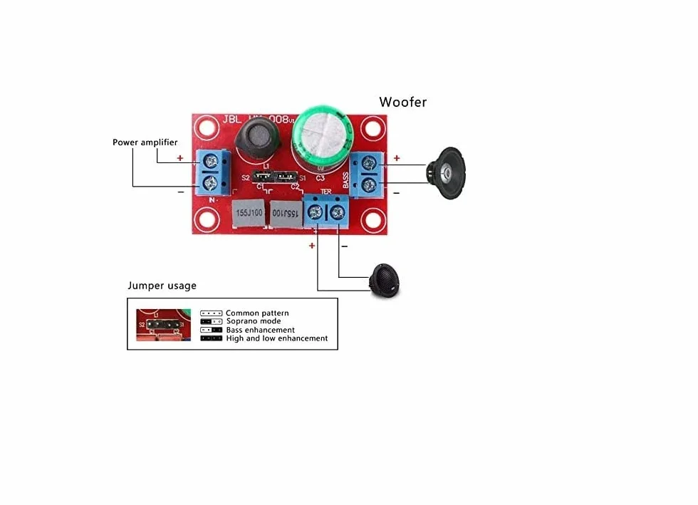 2Pcs Ajble Graves Agudos Divisor de Audio de 2 vías Divisor de Frecuencias Filtros de Cruce