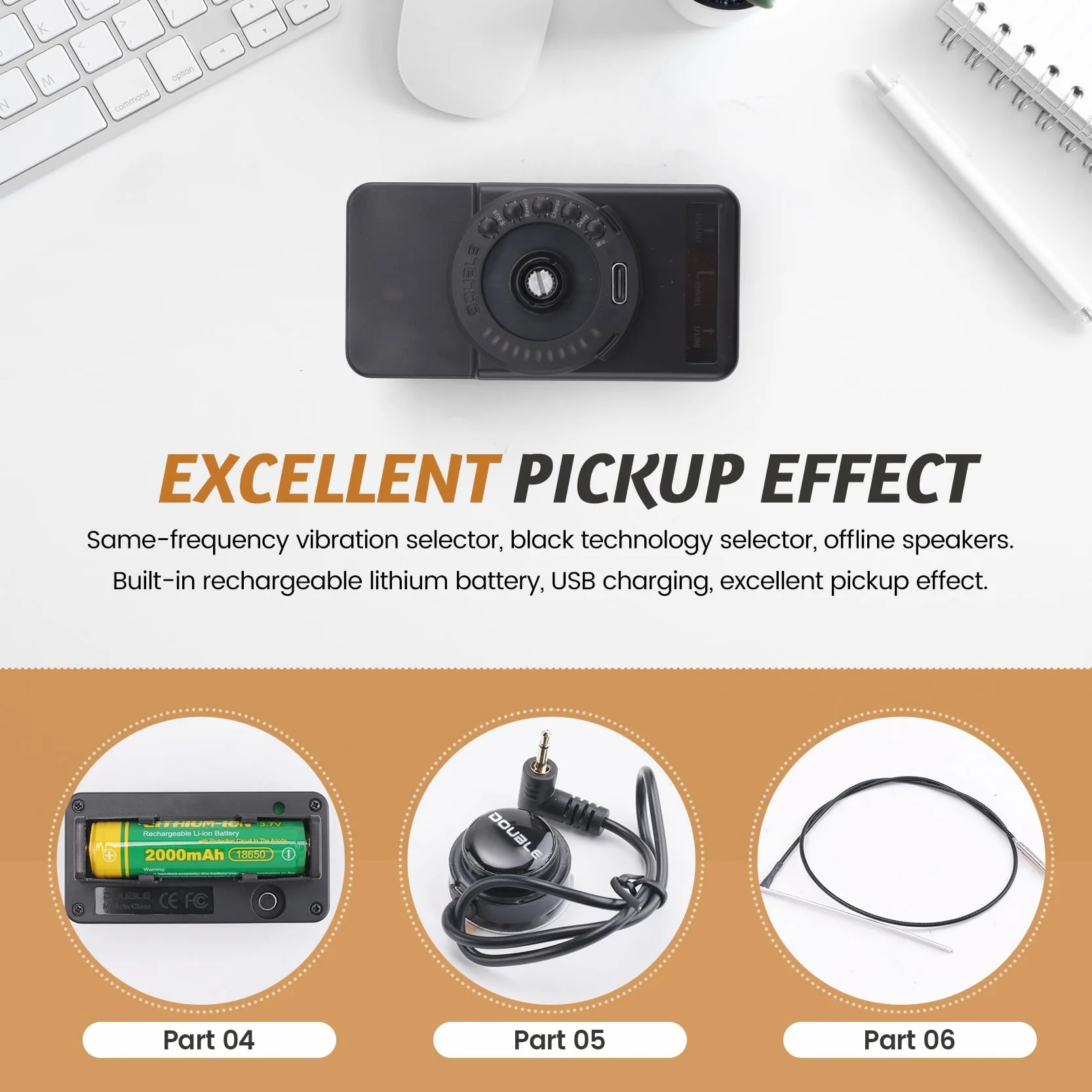 de Vibración OS1, Compatible con Carga USB para Instrumentos de Música Folclórica Clásica para Accesorios de Guitarra