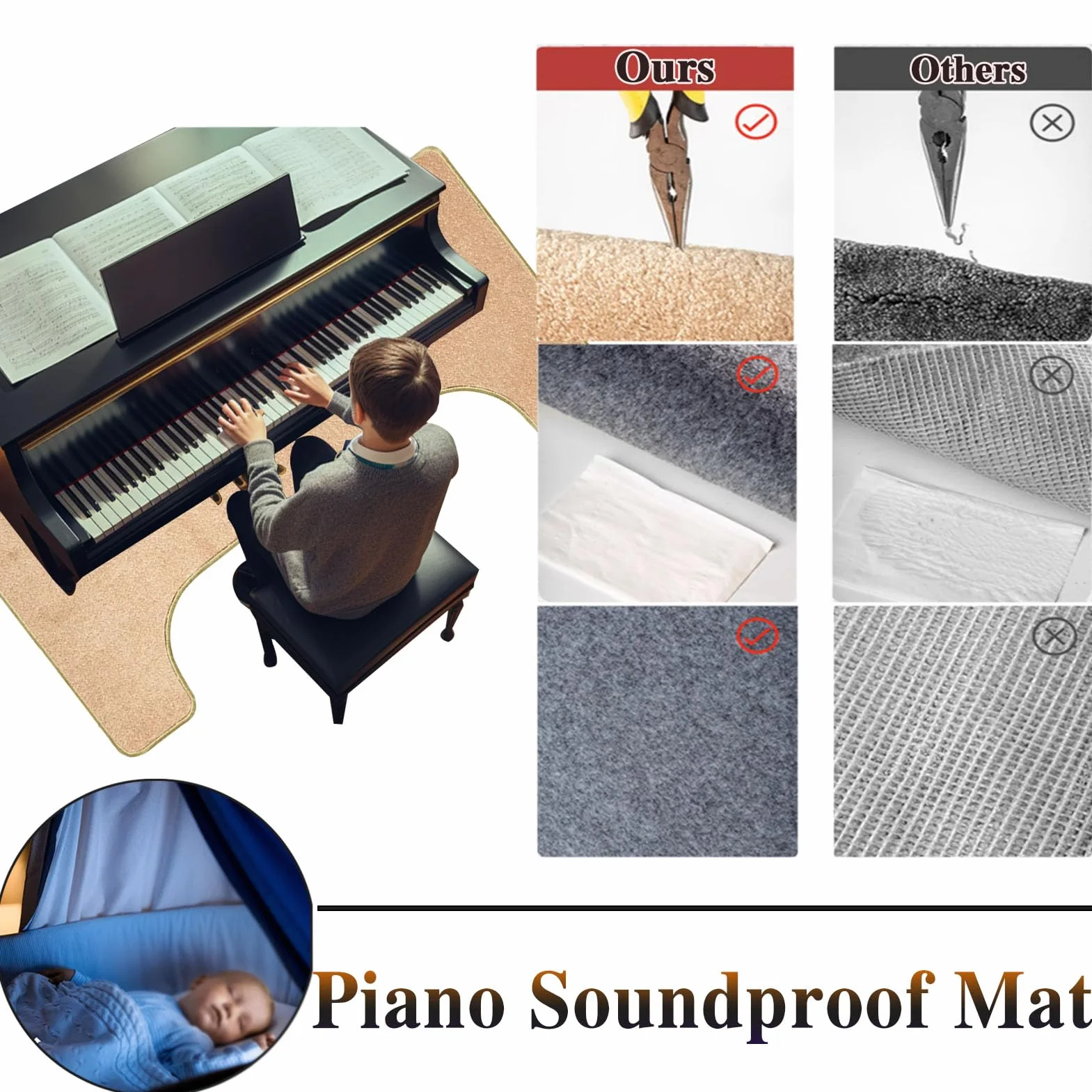 Alfombras Acusticas Piano Alfombra Insonorizacion Antideslizantes Alfombra Insonorizacion de Batería Electrónica Alfombrilla Protectora Vertical de Piano 160 x 70 cm
