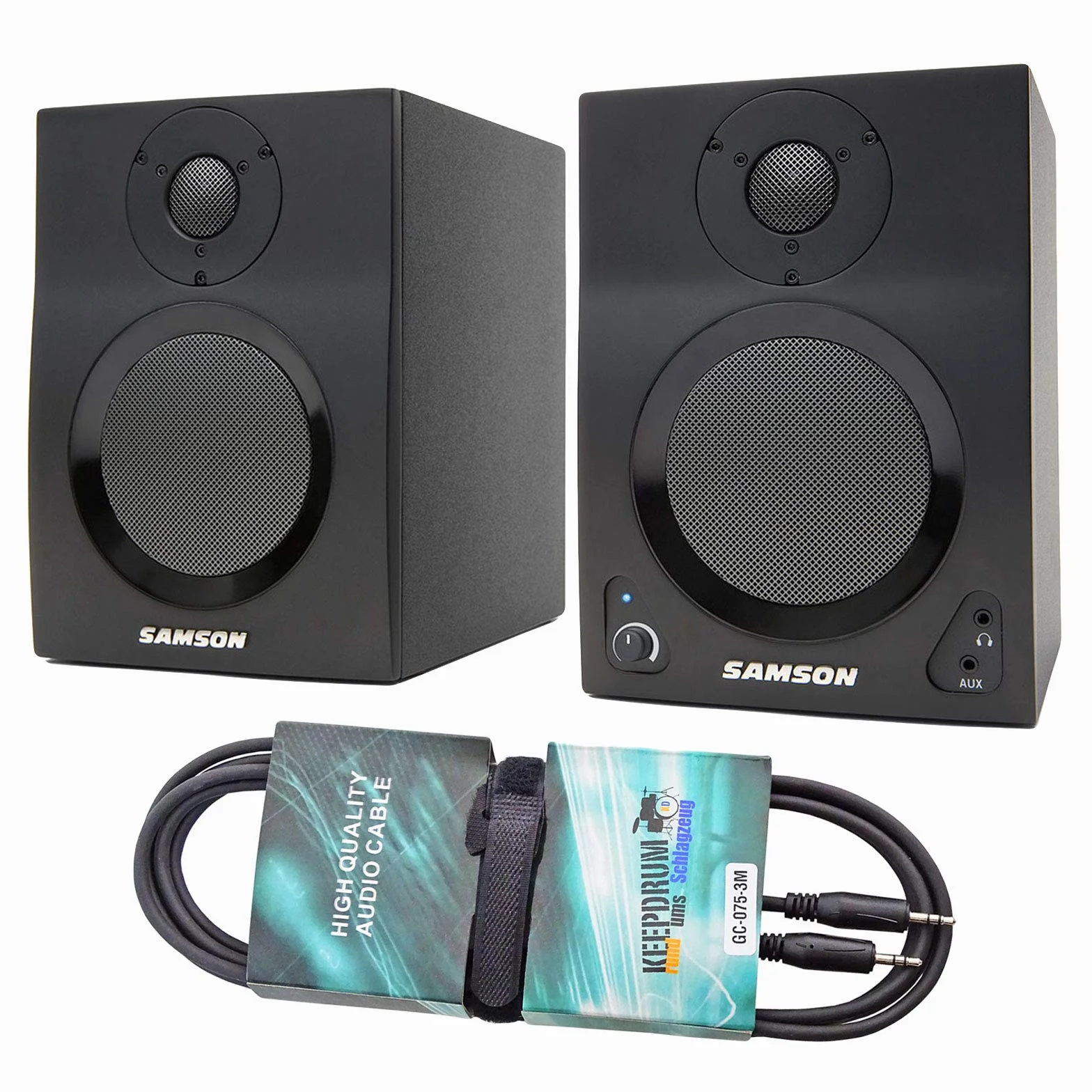 Samson MediaOne BT4 - Altavoz multimedia Bluetooth y cable de audio keepdrum (3 m)