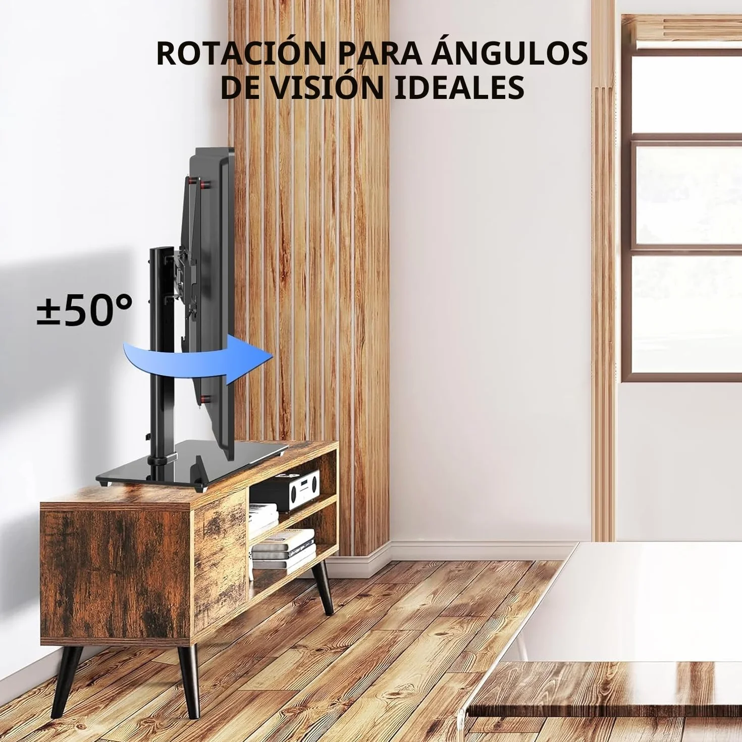 Suptek Soporte TV Pie para Mesa: Base de TV 26-55 Pulgadas Vidrio Templado 8mm Giratorio ±50° Altura Ajustable 45kg VESA 400x400mm