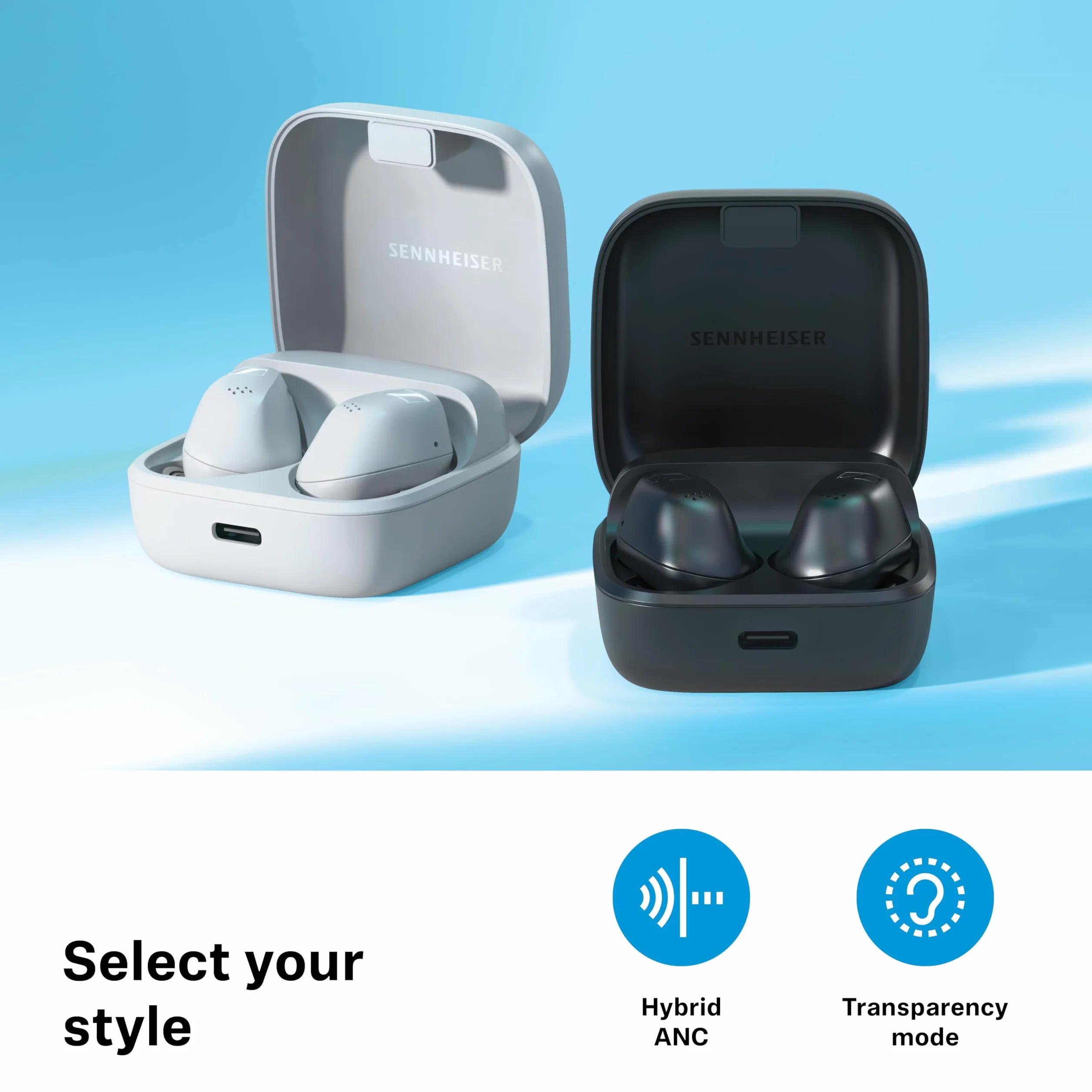 Sennheiser ACCENTUM True Wireless Auriculares - Sonido nítido con ANC híbrida, diseño ergonómico, 28 Horas de duración de batería, Interfaz táctil y Calidad de Llamada con Doble micrófono - Negro