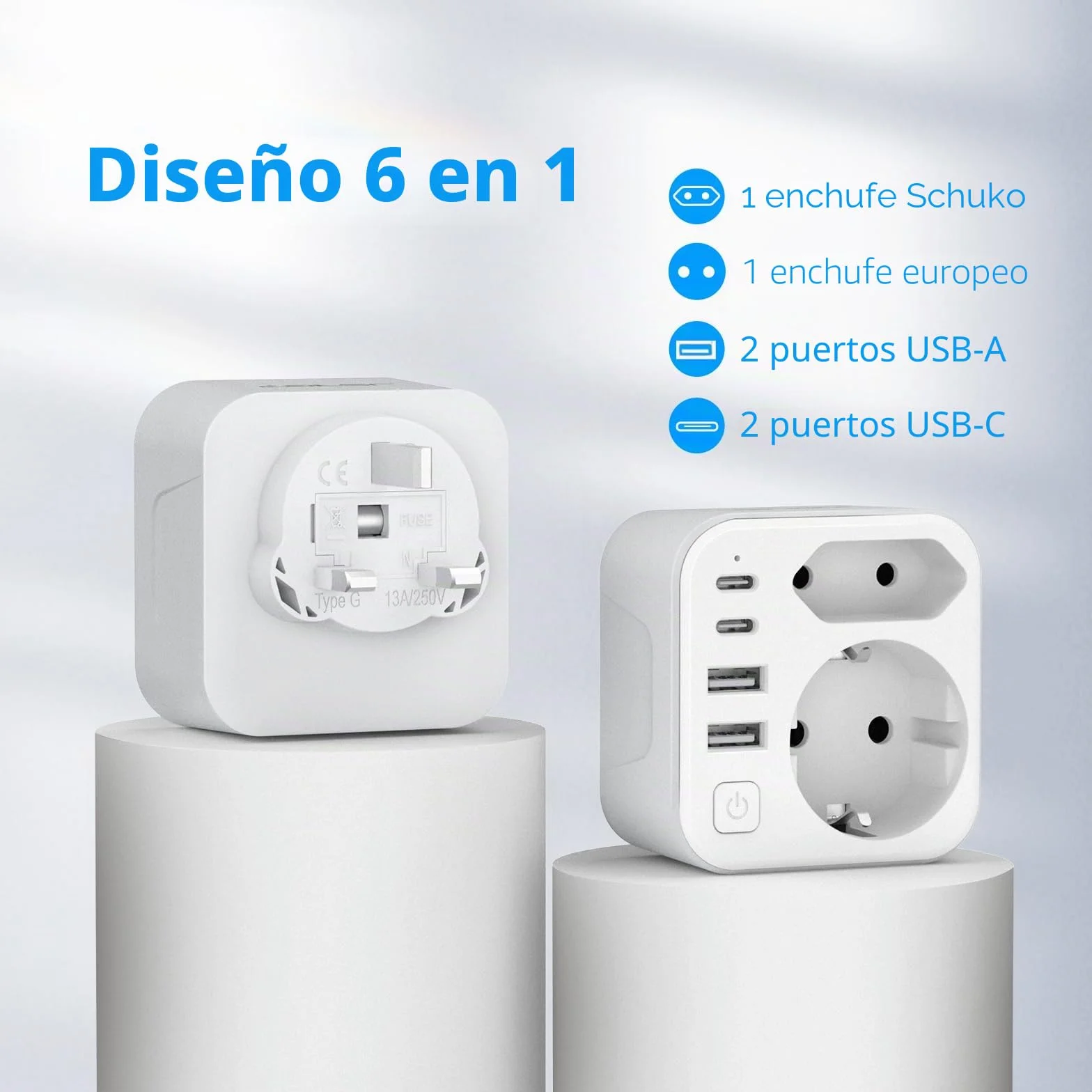 JSVER Adaptador Enchufe UK Tipo G con 2 USB A y 2 C para Viaje EU a UK Irlanda Malasia Singapur Hong Kong Macao