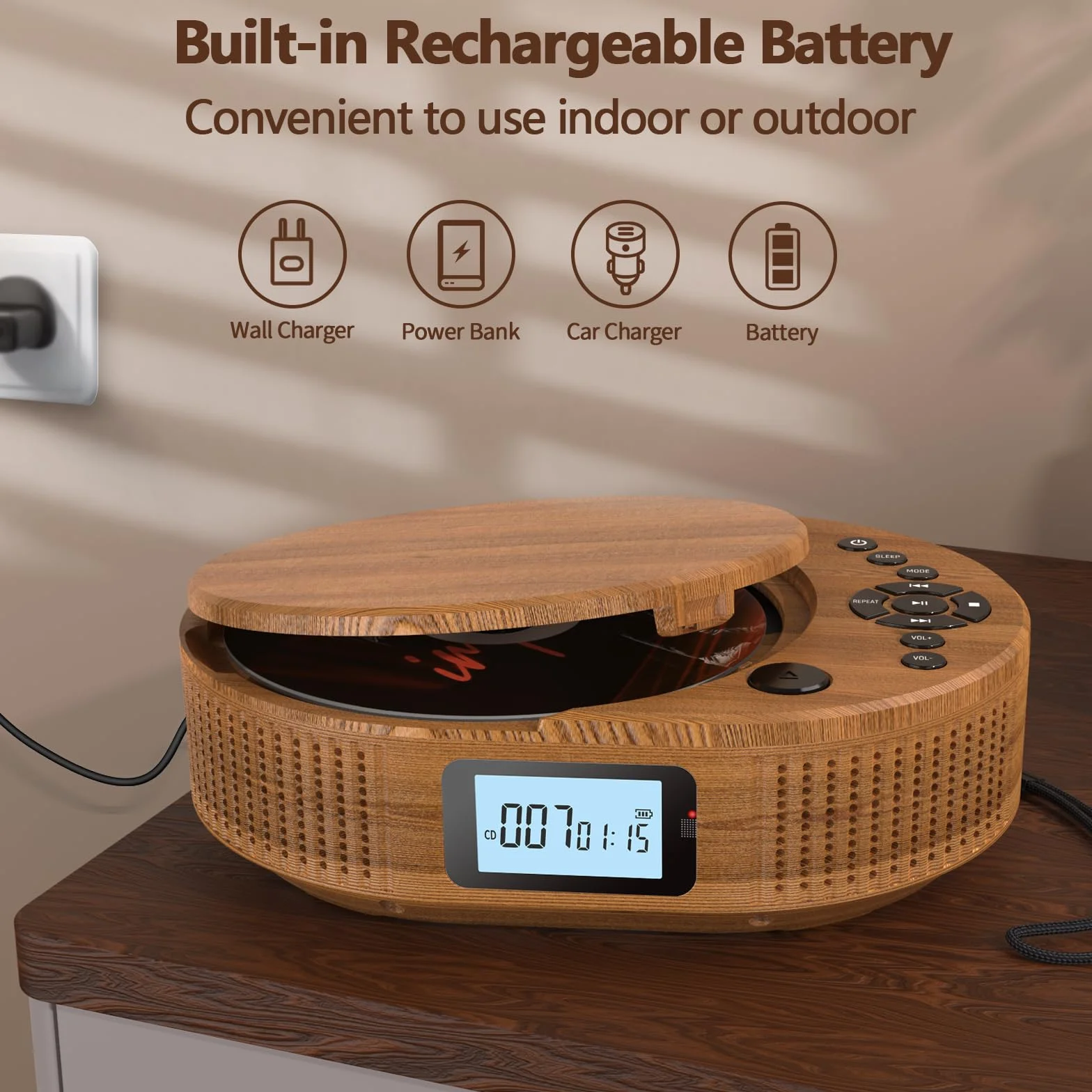 Reproductor de CD portátil, Reproductor de CD Boombox Mejorado y Altavoz Bluetooth 2 en 1, Portátil Recargable para Coche/hogar con Control Remoto, Radio FM, Soporte AUX/USB