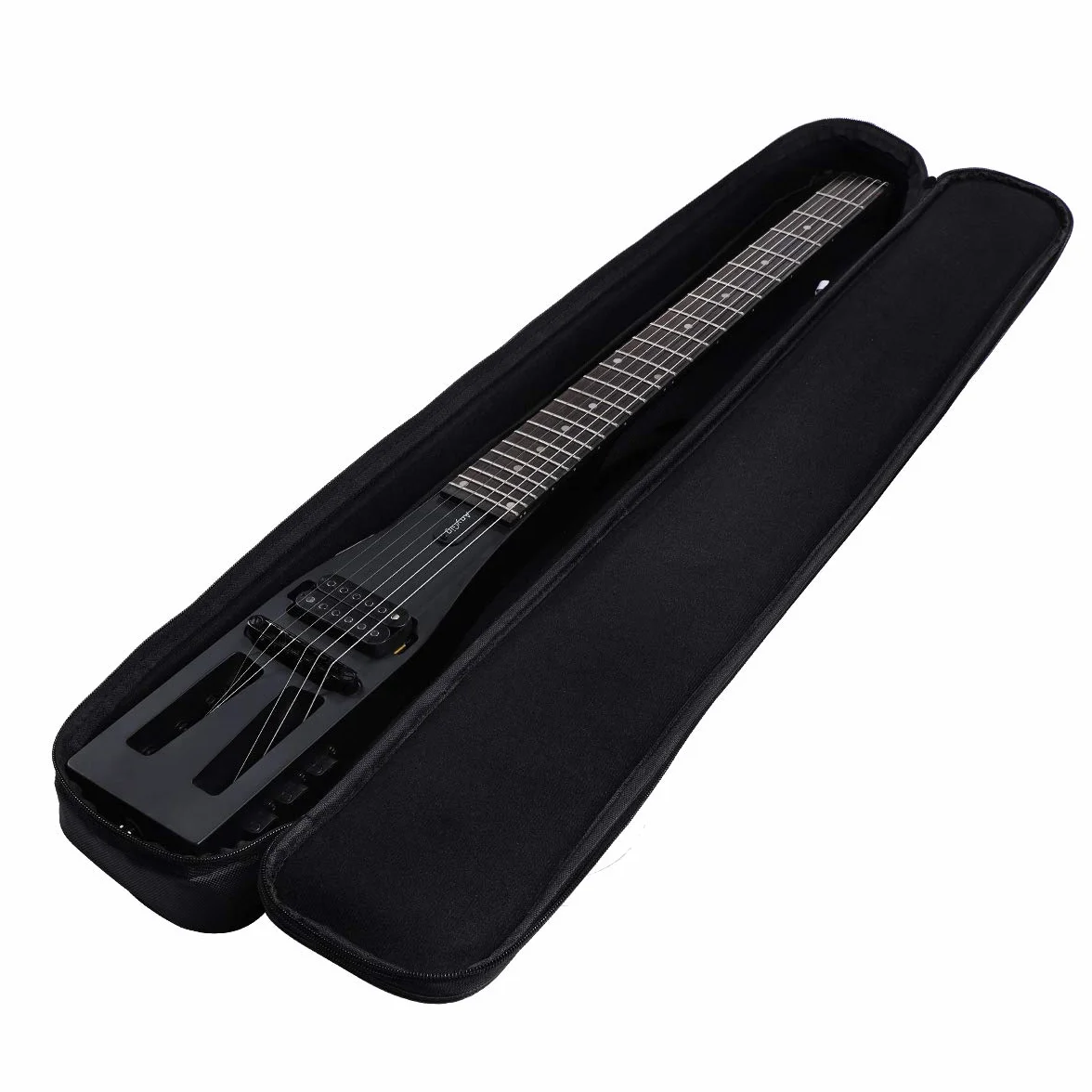 Guitarra eléctrica práctica portátil de viaje, 82 cm, 1,6 kg, escala completa de 64,8 cm, con bolsa de transporte, zurdo, negro mate