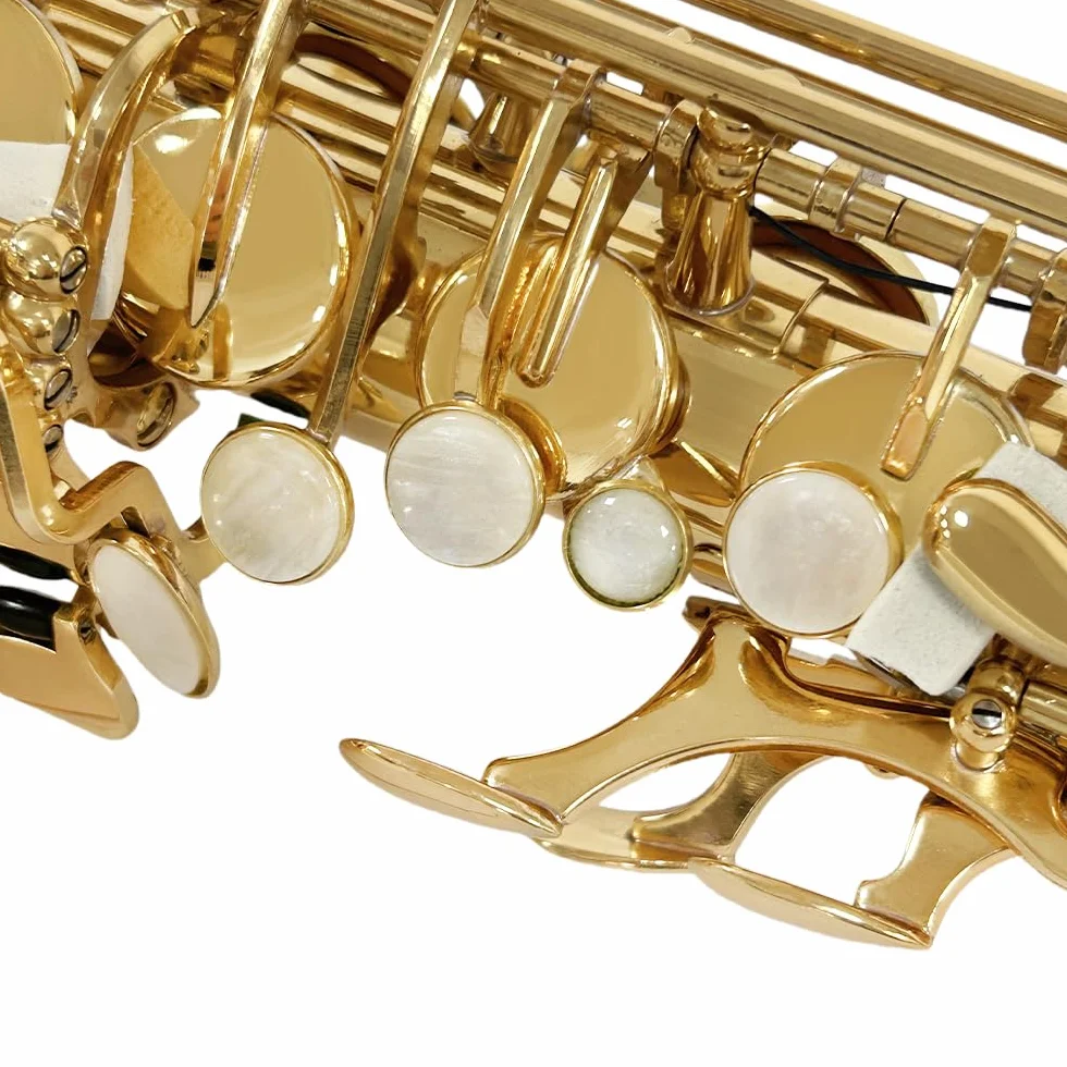 Yinfente Saxofón plano con 10 lengüetas, 8 almohadillas, funda rígida y más, para estudiantes, principiantes, adultos, saxofón alto, kit de saxofón(oro)