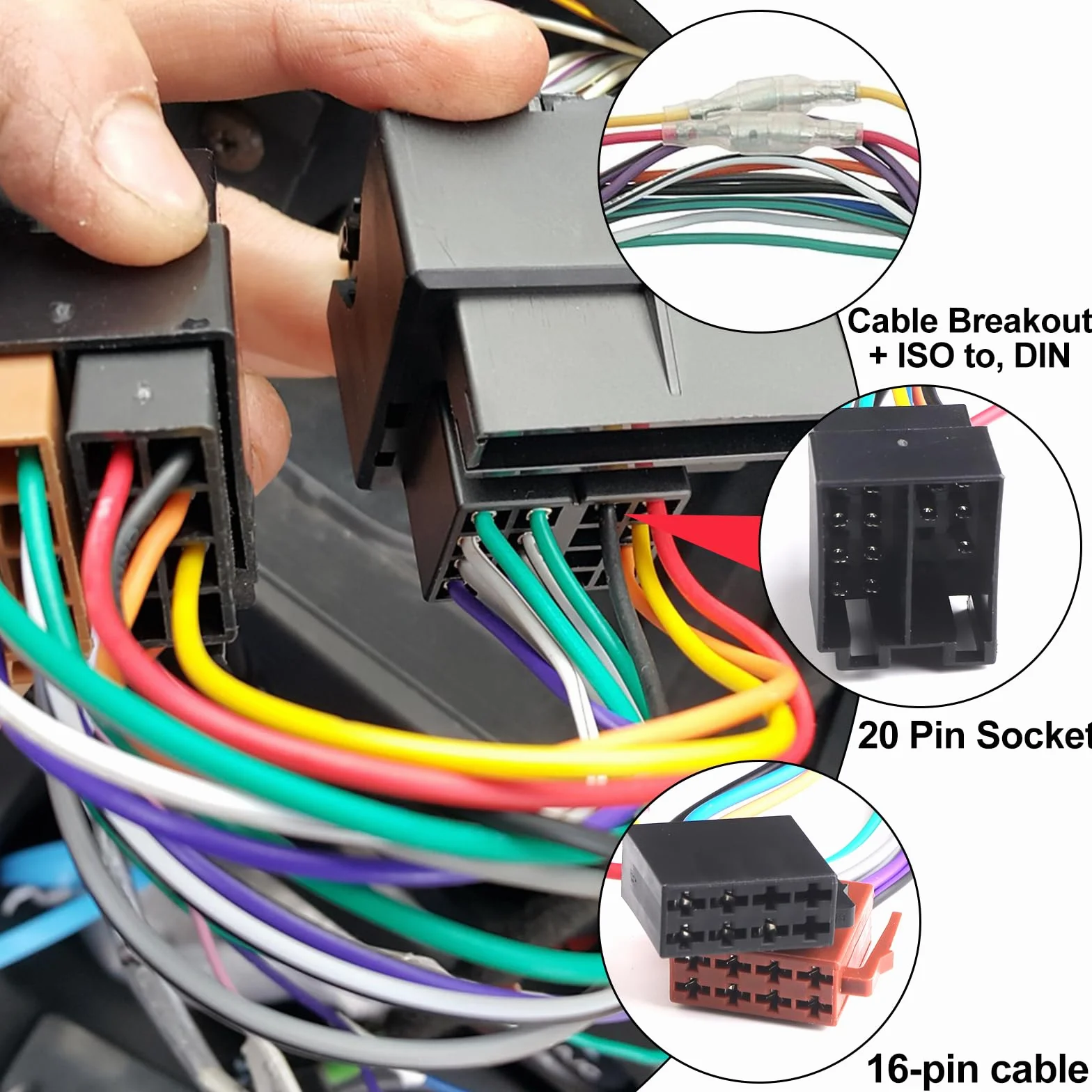 Adaptador de Radio Iso Adapter Cable Adapt-ador Cable de 16 Pines + Adaptador de Antena + Herramienta Llaves de Extraccion para Enchufe Coche Estándar, Enchufe Adapt, Ador Radio (1 juego)