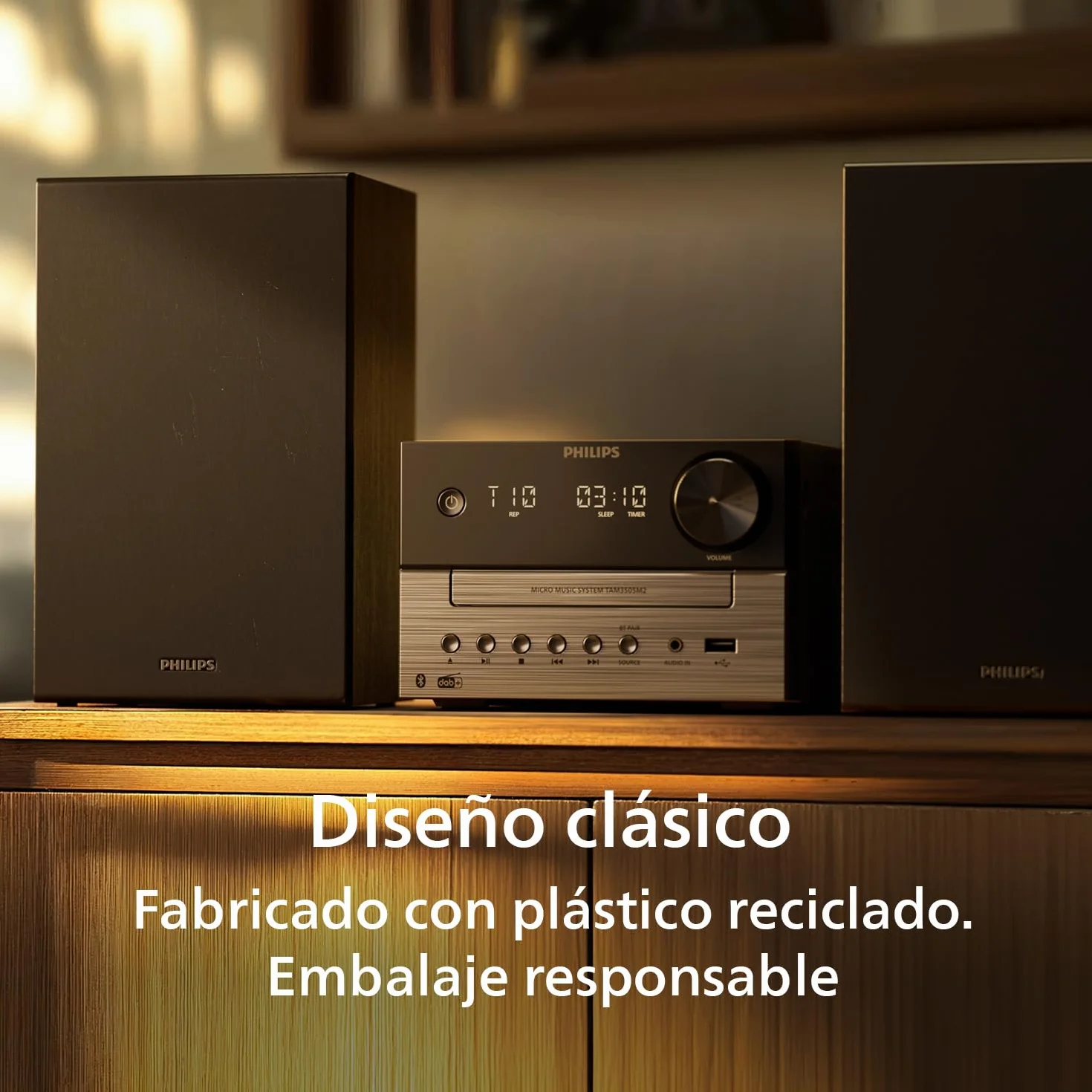 Philips TAM3505M2 Hi FI Micro System, Bluetooth, CD Player, USB, FM Radio and Auracast Dab, 85% Post-Consumer Recycled Materials