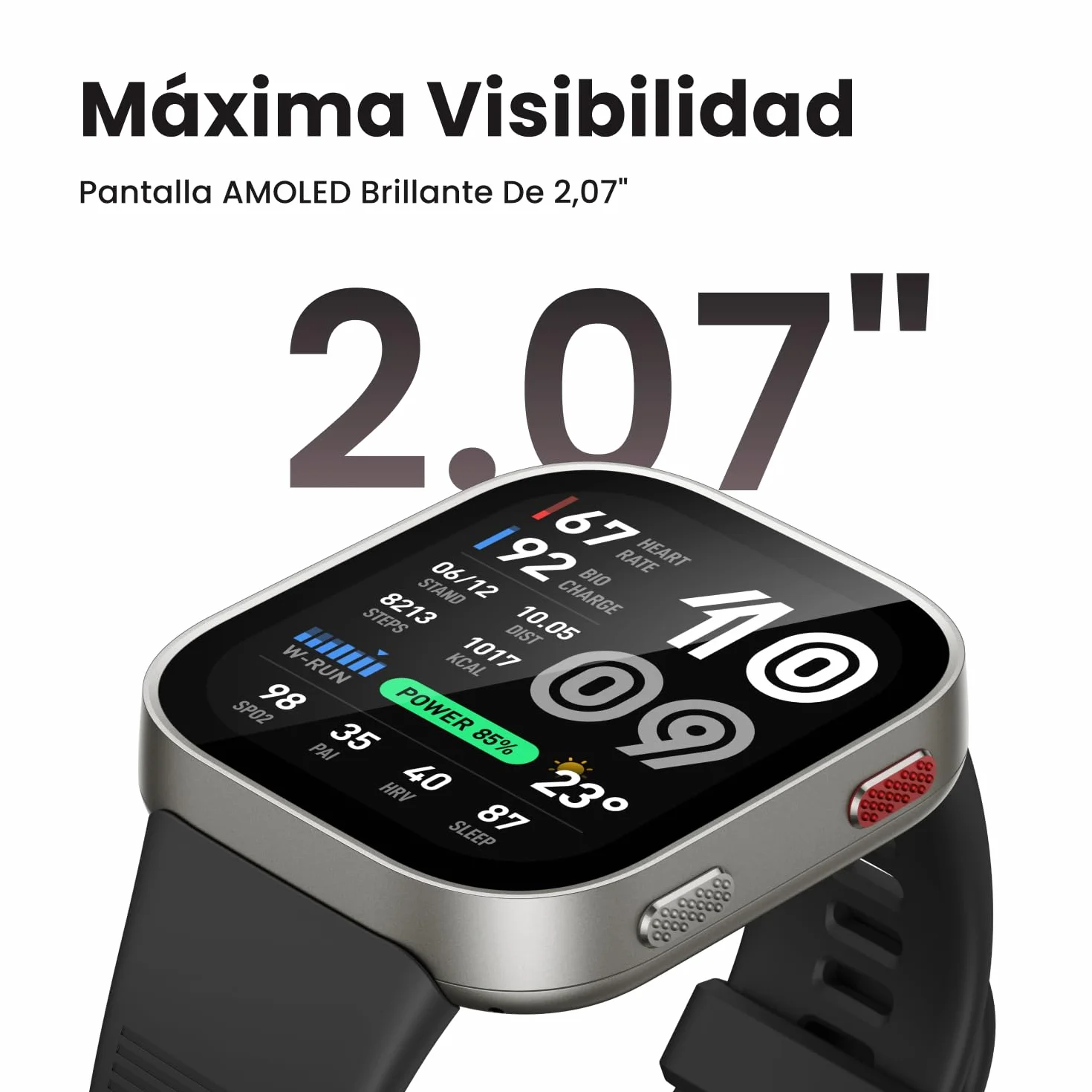 Amazfit Bip MAX 50 mm Smartwatch Reloj Inteligente, Pantalla AMOLED 2,07", hasta 20 Días, GPS & Mapas, 4 GB Almacenamiento, Entrenamiento Híbrido, 150+ Deportes, Modo HYROX, para Android y iPhone