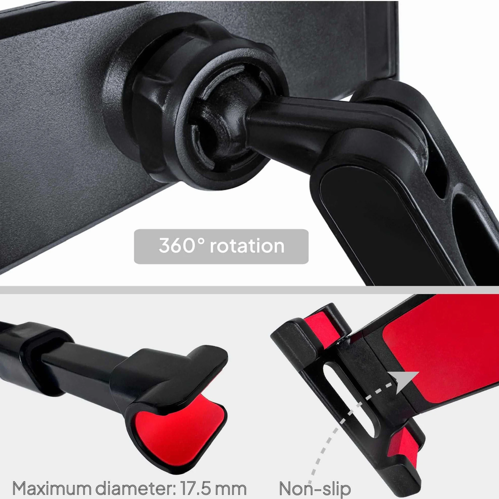 OcioDual Soporte Tablet Coche Reposacabezas, Abrazadera para Reposacabezas, Soporte para Tablet Coche Extensible, Rotación 360º, Sujeta moviles y Tablets Entre 4,4" y 11"