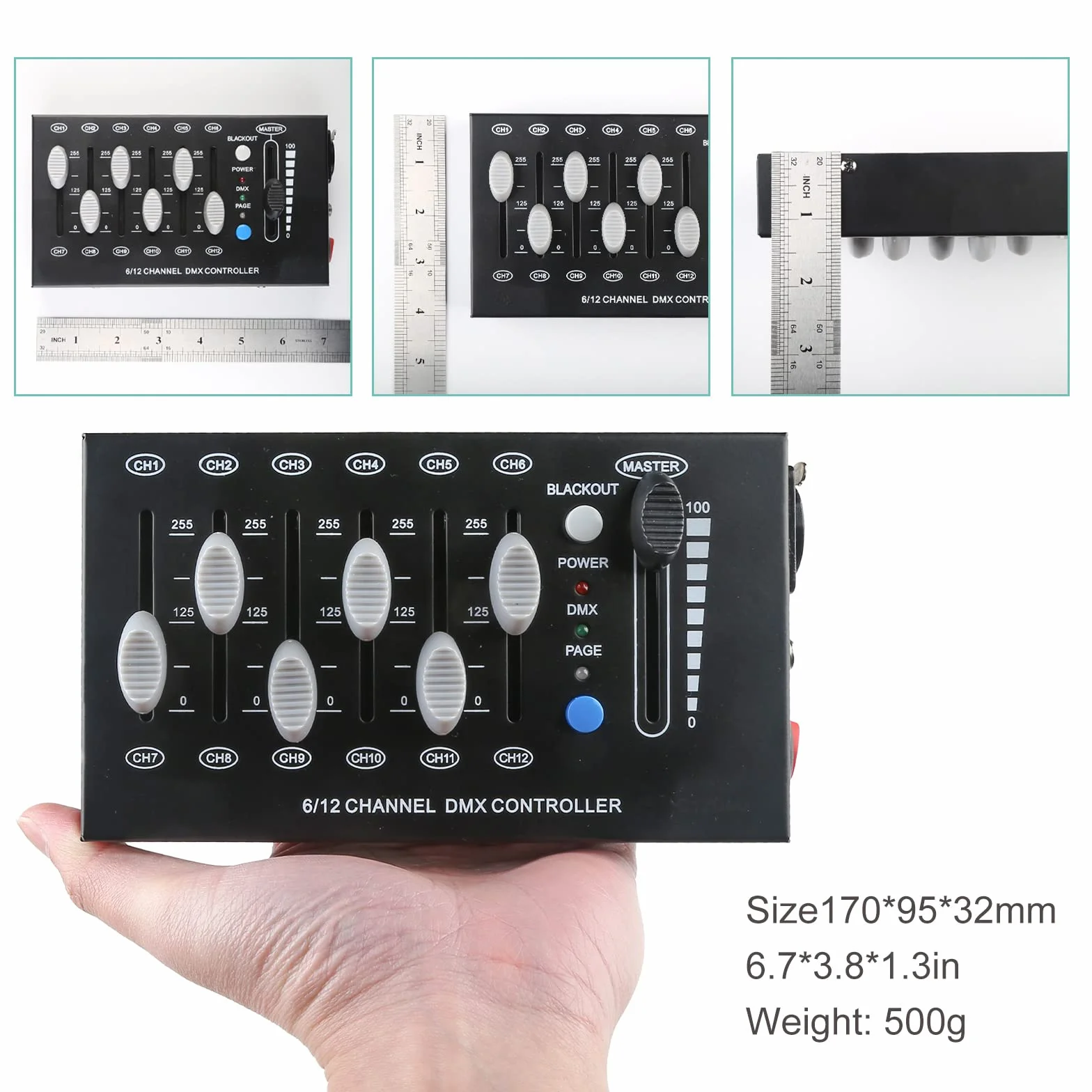 Regulador Dimmer Dmx Controller Mini Controlador Dmx 12 Canales Dmx512 Controlador para Luces de Discoteca, Mezcladores de iluminación Mesa Dmx de Luces Consola, Portable Luces Console Regulador Luz