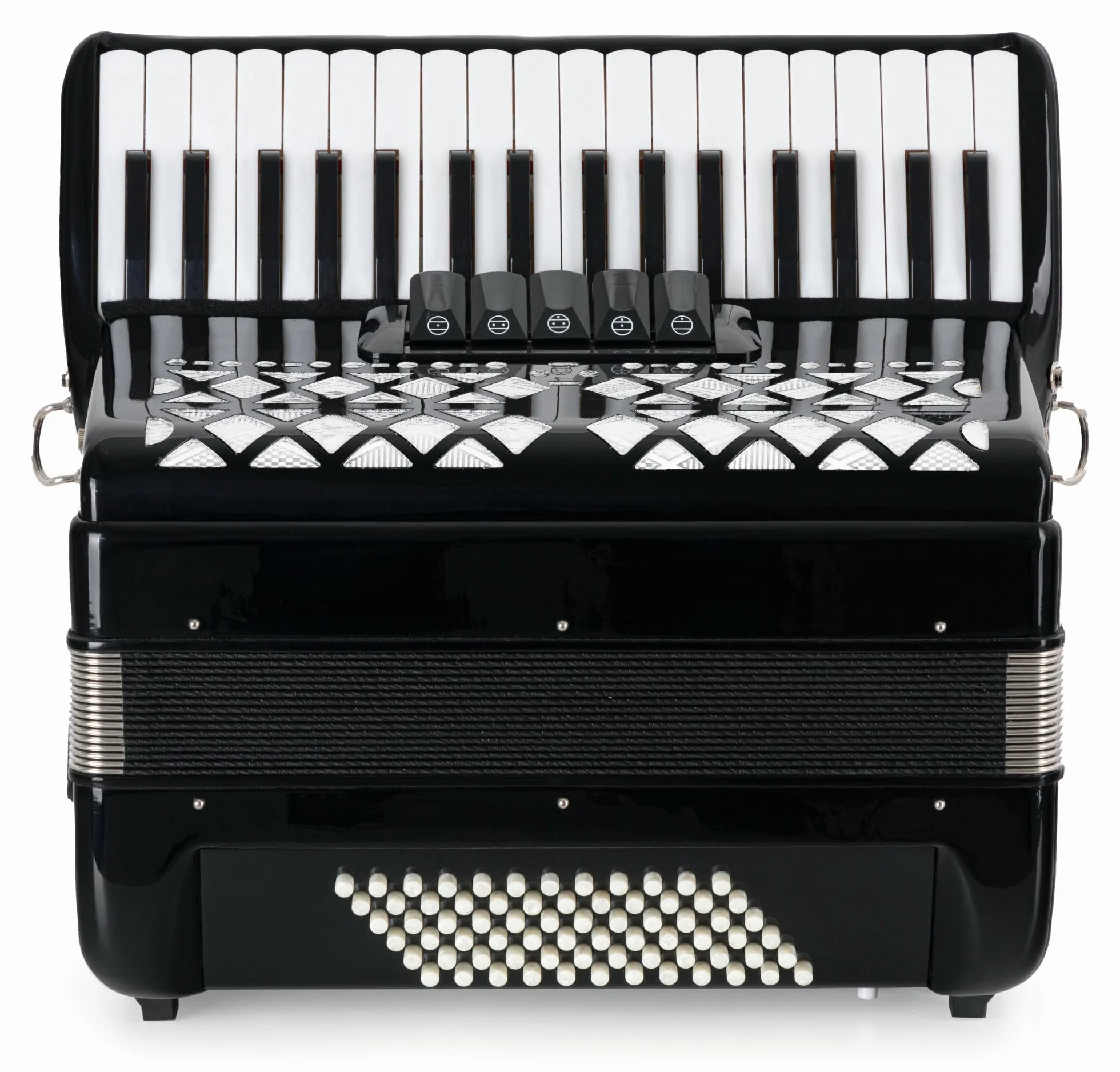 Acordeón Clásico Cantabile 72 Bajos "Secondo V" Set (Acordeón de 72 bajos con funda y correas incl. atril y escuela de acordeón) Negro