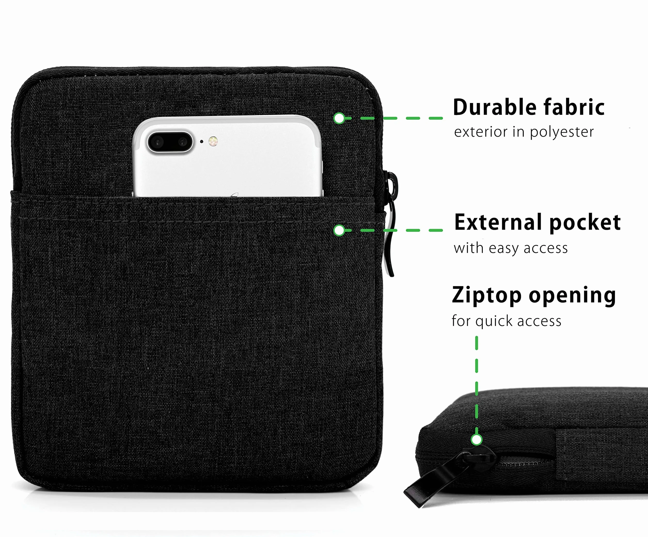 MyGadget Bolsa de Nylon para Tablet 7 Pulgadas - Estuche Acolchado 14,5 x 17 cm - Sleeve Negro para Kindle Oasis 9a & 10a Generación