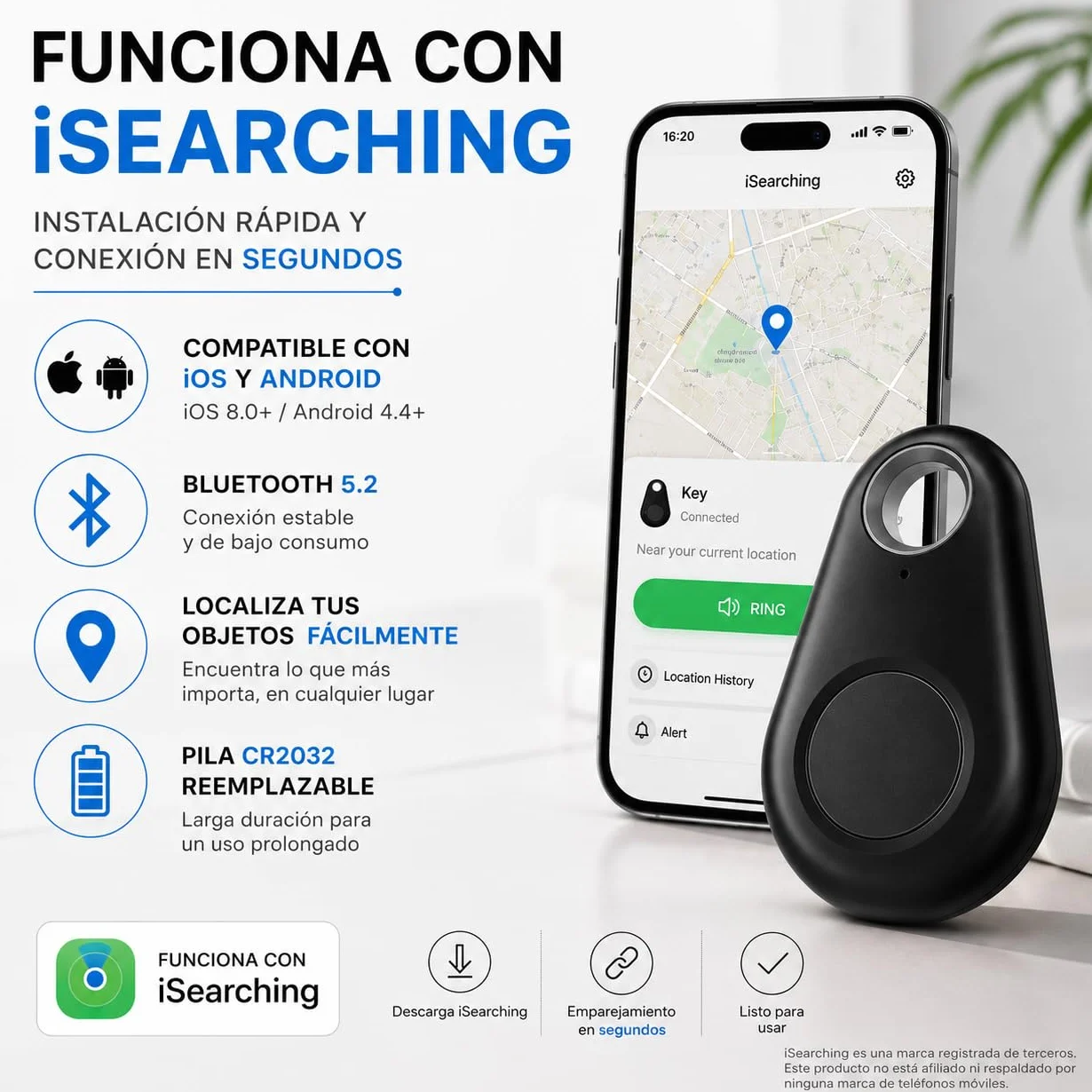 Rastreador Bluetooth Android, Tag Localizador de Llaves, Moto Tag Perros Gatos, Llavero Maleta, Alarma Antirrobo, Sin Suscripción