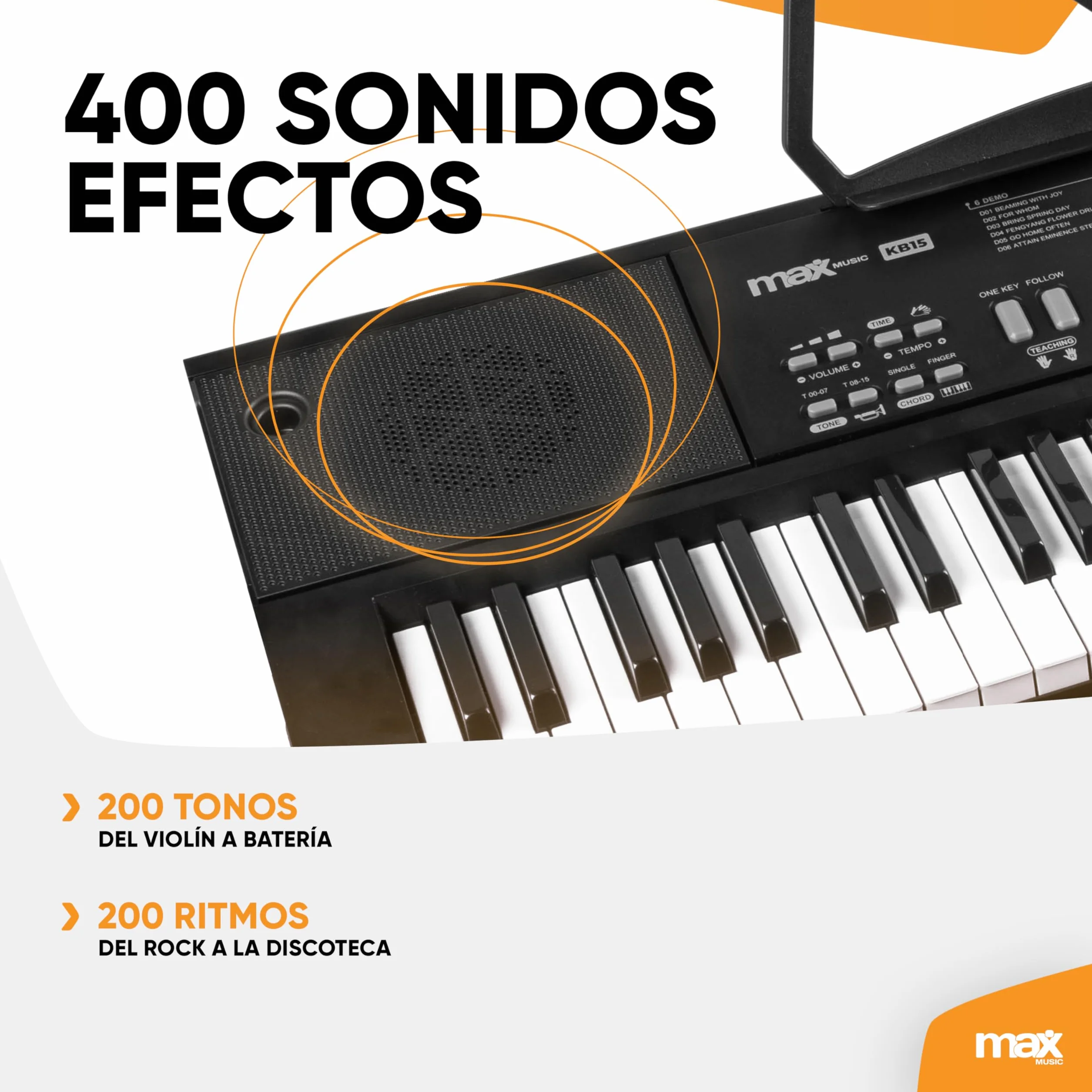 MAX KB15 - Teclado piano con 61 teclas, con micrófono, soporte para teclado y auriculares, autonomía de 8 h, pantalla LCD, 70 canciones, ideal para principiantes, 26 sonidos, 8 percusiones, USB-C