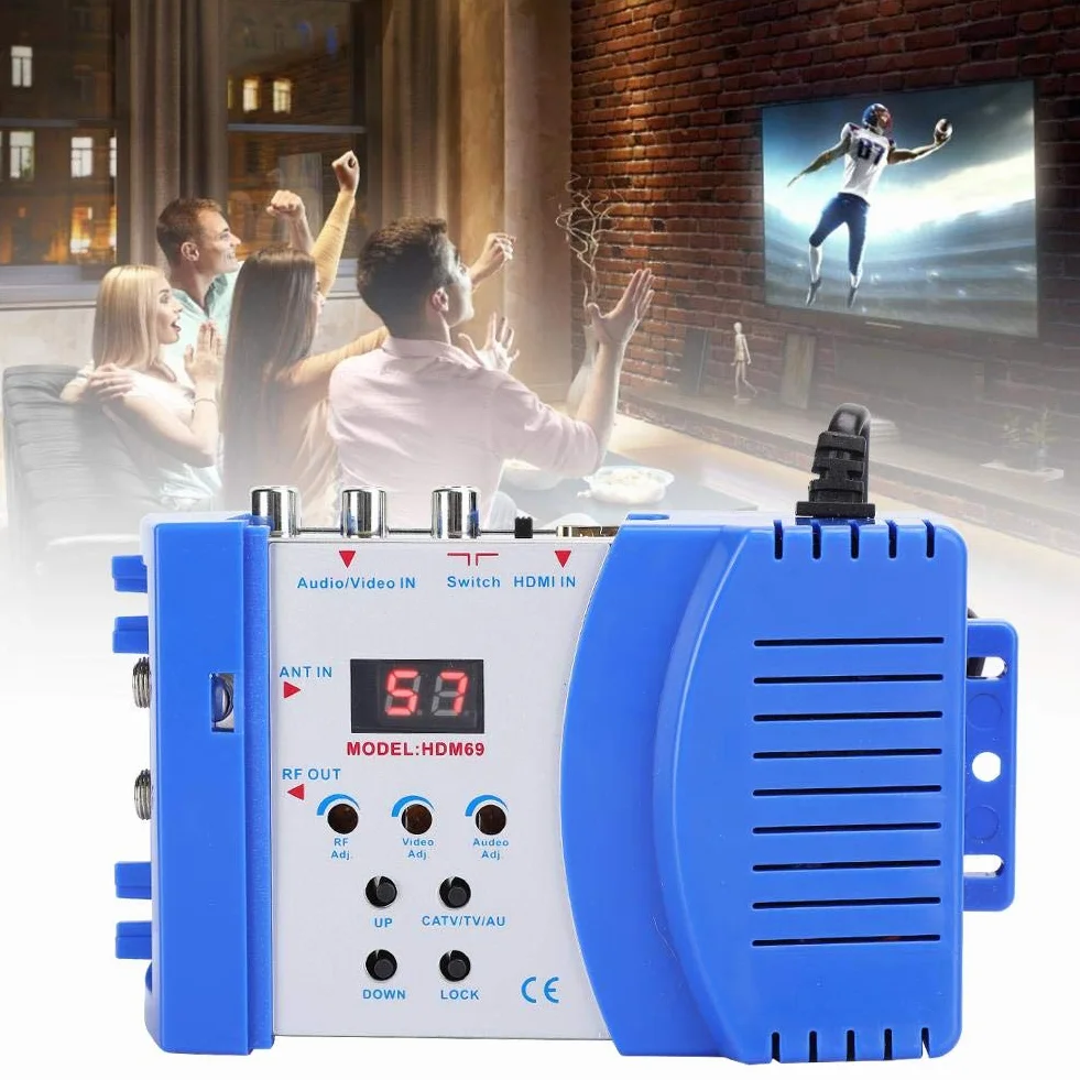 Modulador Digital HDM69 Profesional Modulador RF HDMI Convertidor AV RF Modulador estándar NTSC PAL VHF Frecuencia de Funcionamiento UHF para Receptor de satélite