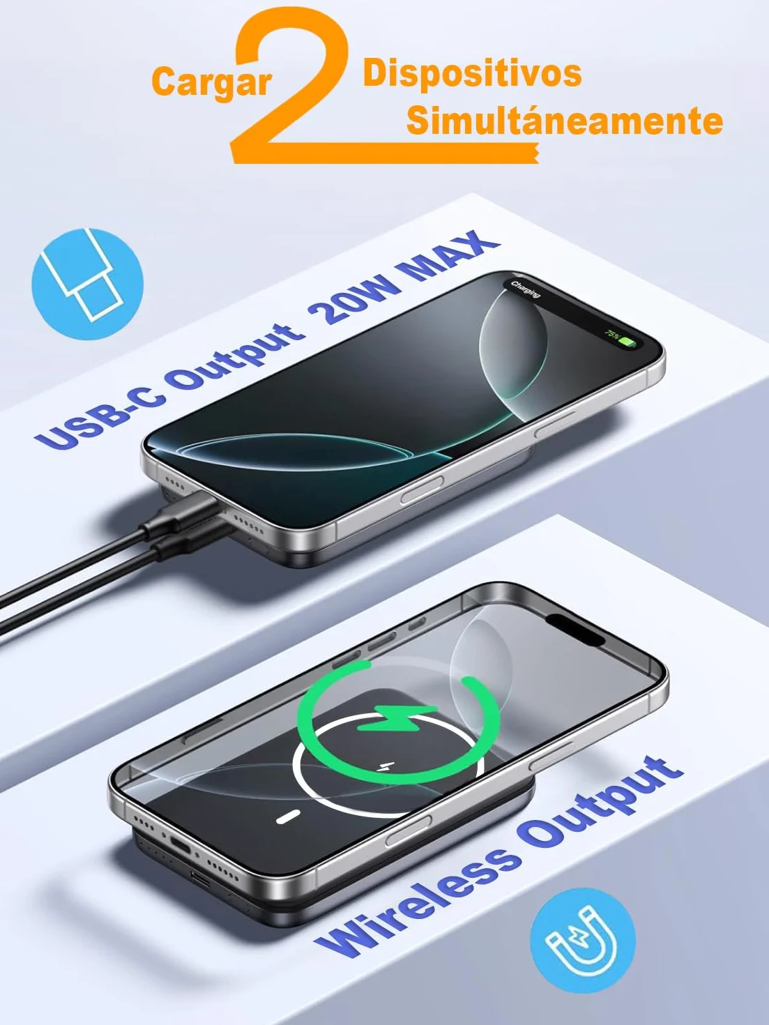 Inalámbrico Power Bank, Magnético Batería Externa 10000mAh para iPhone, Cargador Inalámbrico 20W Cargador Carga Rápida, Bateria Portatil Powerbank para iPhone 17 16 15 14 13 Pro MAX Samsung Android