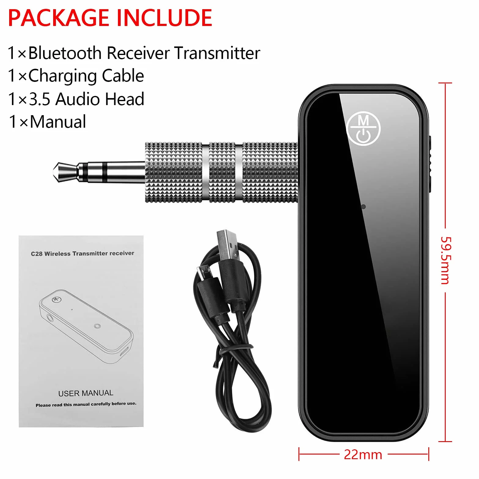 Bluetooth 5.0 Receptor Adaptador Coche Audio 3 en 1 Jack 3.5mm Transmisor Aux Reducción de Ruido para TV Altavoces PC