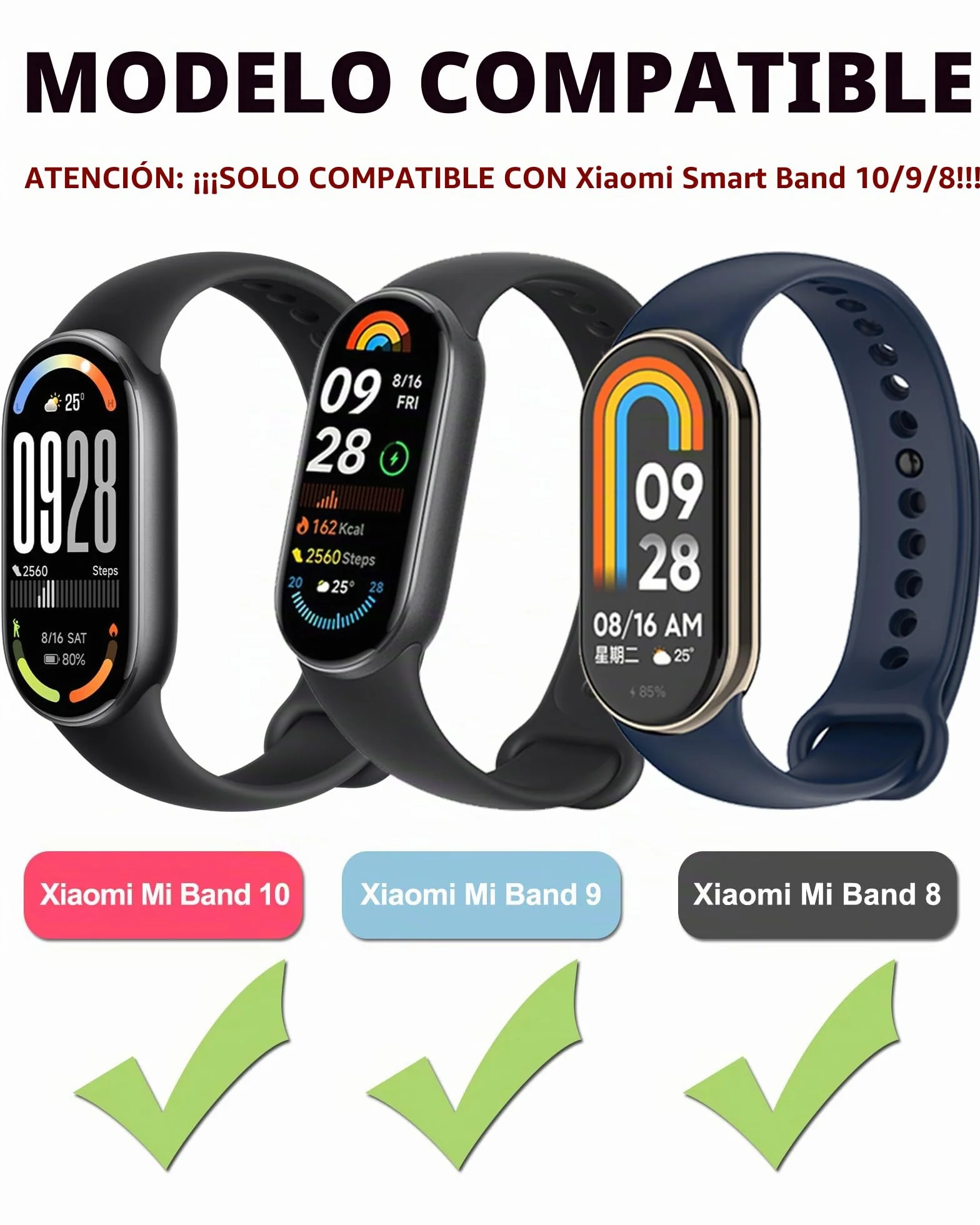 Correas Compatibles con Xiaomi Smart Band 10/9/8, 3-10 Piezas, Pulseras Deportivas, Herrajes Metálicos