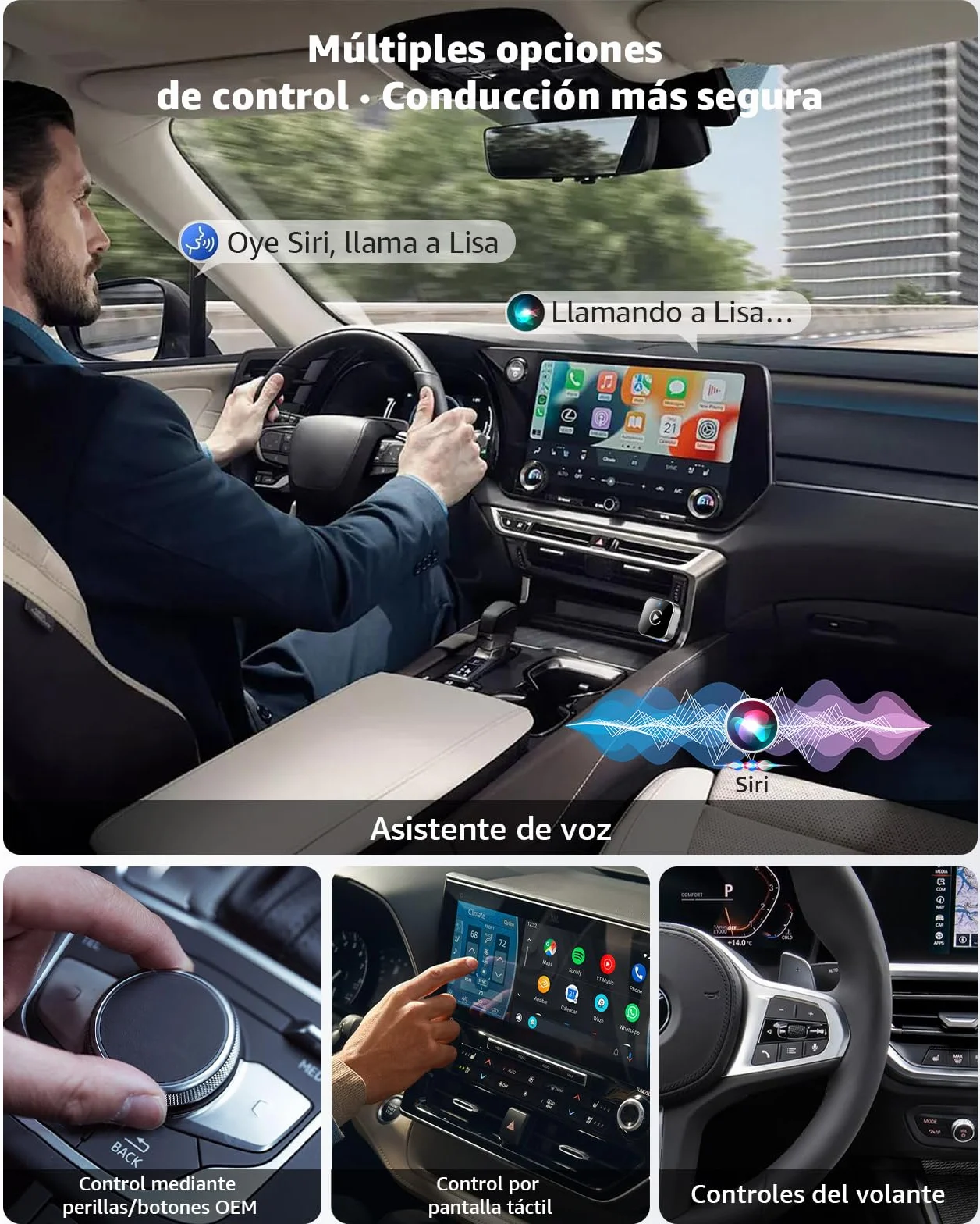 Adaptador CarPlay Inalámbrico y Android Auto, Mini Convertidor USB-A/USB-C Plug & Play, de Cable a Inalámbrico, Conexión Automática, WiFi 2.4GHz/5.8GHz, para Coches con CarPlay de Fábrica