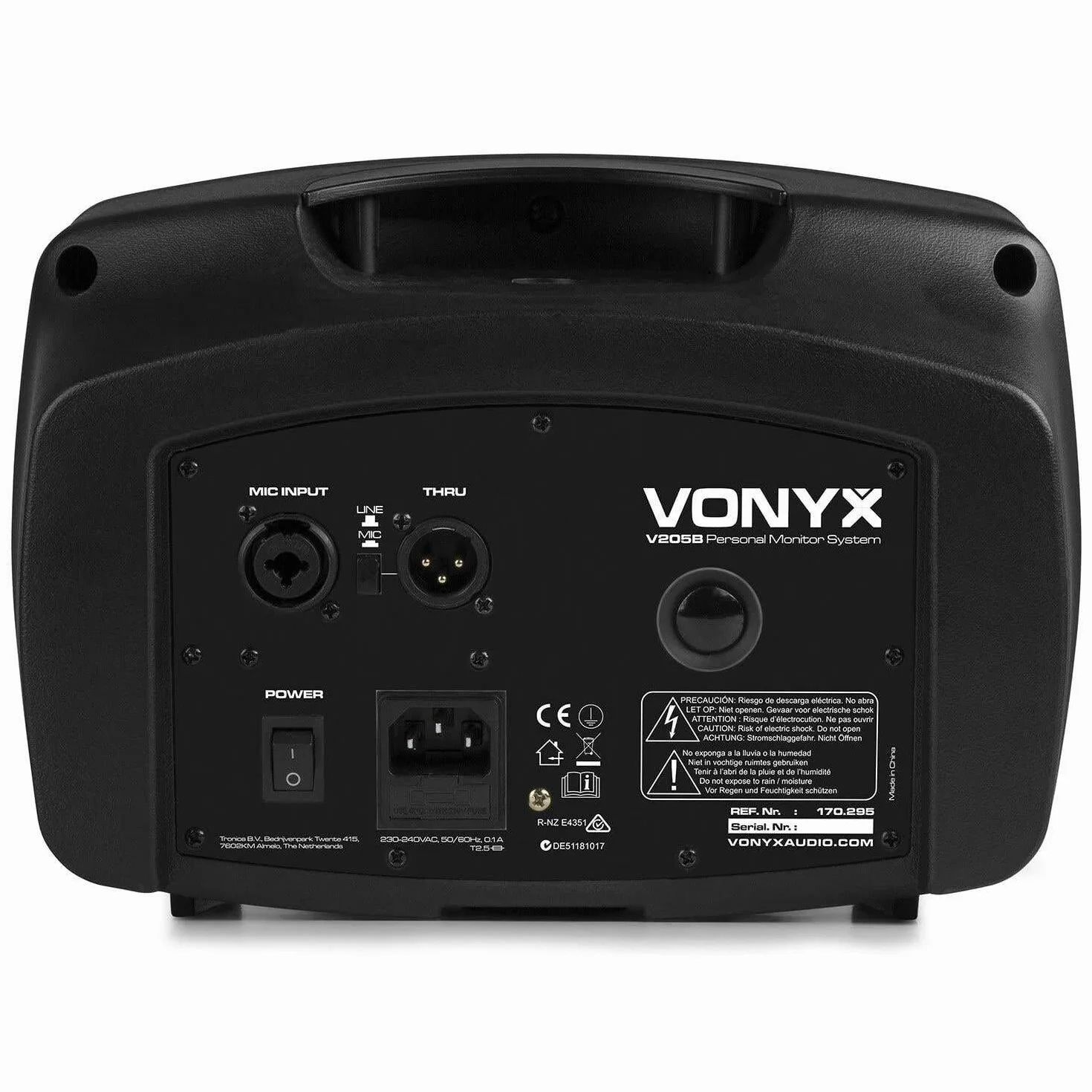 Vonyx V205B Monitor de Escenario - Altavoz Activo de 5 ", conexión inalámbrica Bluetooth, Puerto USB, Entrada de micrófono/Guitarra, Compacto y Ligero, Apto para Montaje en Soporte