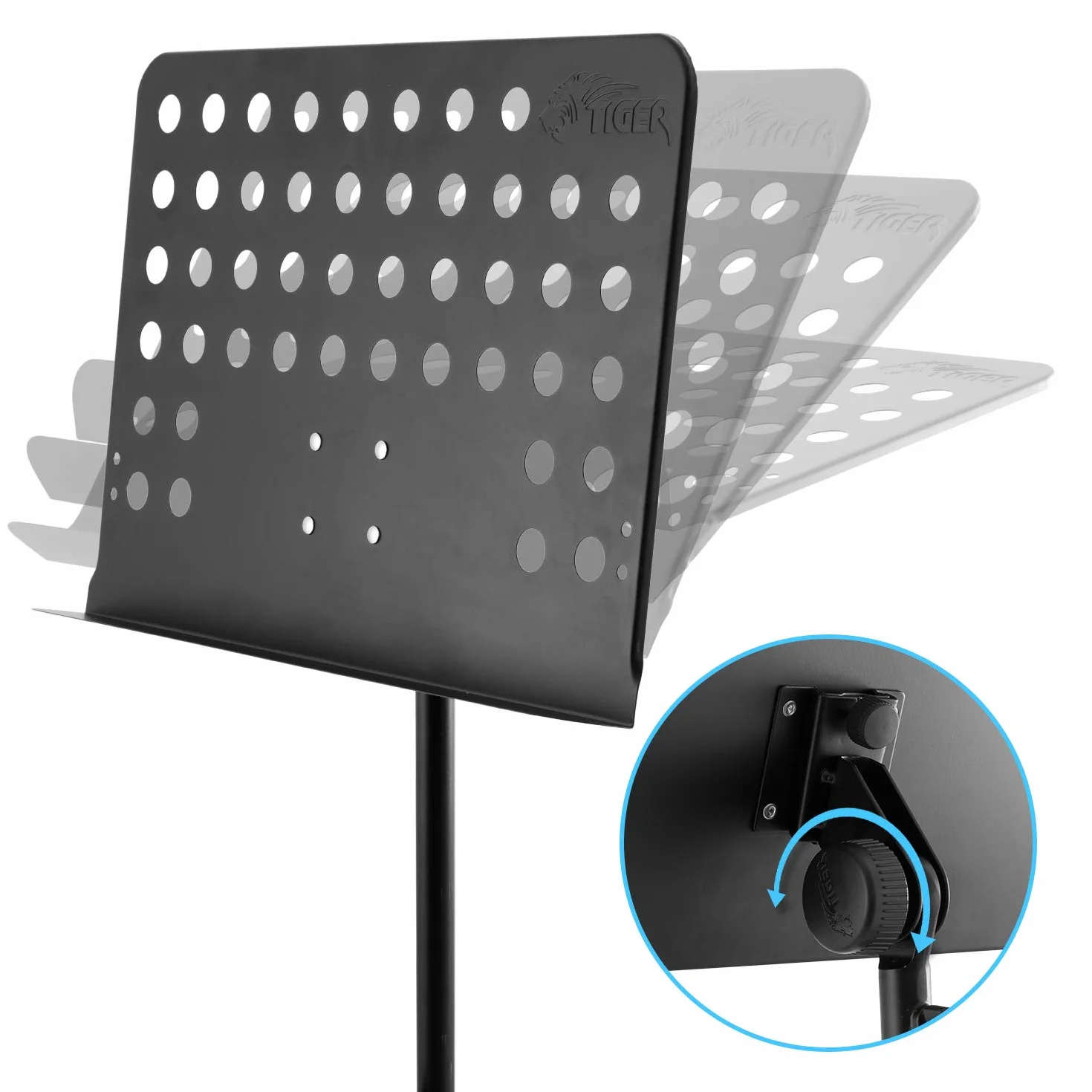TIGER MUS7-BK Atril para música orquestal, atril para partituras totalmente ajustable - Negro