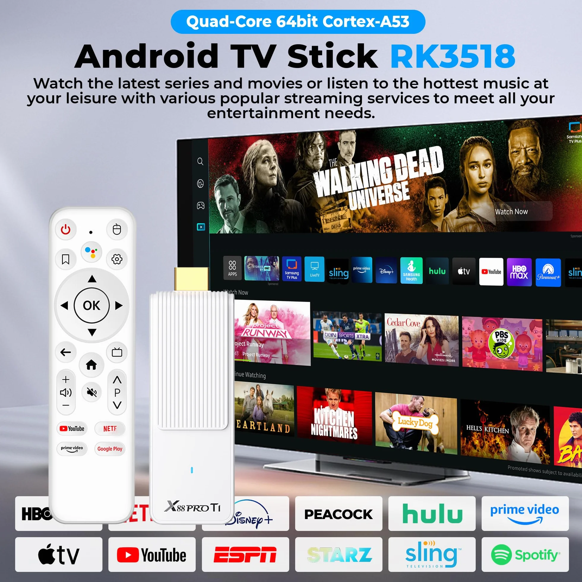 Android TV Stick 14.0, 4K TV Stick Box 2GB RAM 16GB ROM RK3518 CPU, Admite WiFi 6 2.4/5GHz Bluetooth 5.0 HDMI HDR10, Ultra HD Smart TV Stick Incluye Mando a Distancia por Voz Bluetooth 2026 Blanco
