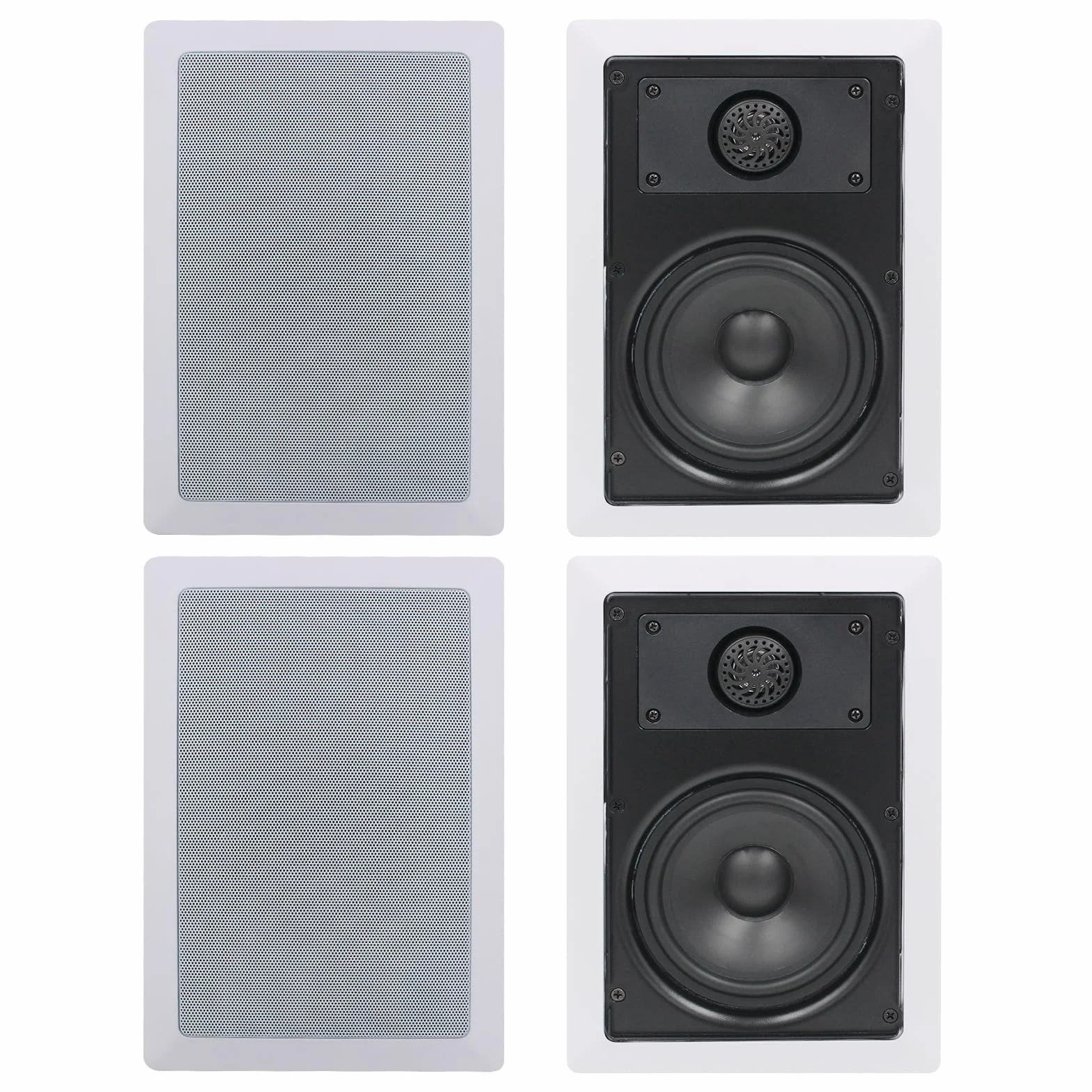 Herdio - Altavoces de Pared de 5,25 Pulgadas, 2 vías,Montaje en Pared y Techo en Interiores/Exteriores (2 Pares, Rejilla pintable)