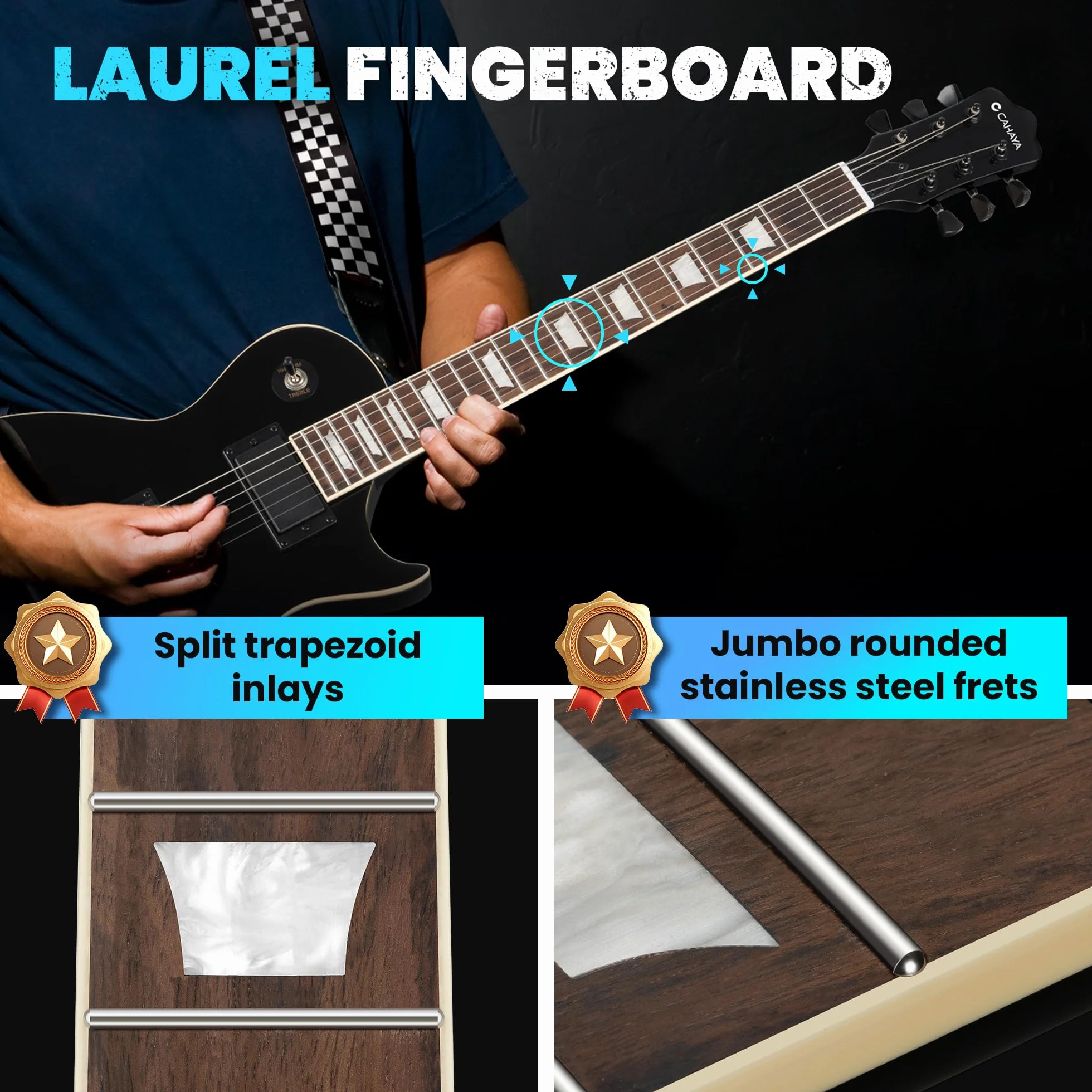 CAHAYA Guitarra Eléctrica LP 39": Kit para Principiantes, Cuerpo de Okoumé, Mástil de Arce, 2 Pastillas Humbucker, con Funda, Correa y Cable, Negro