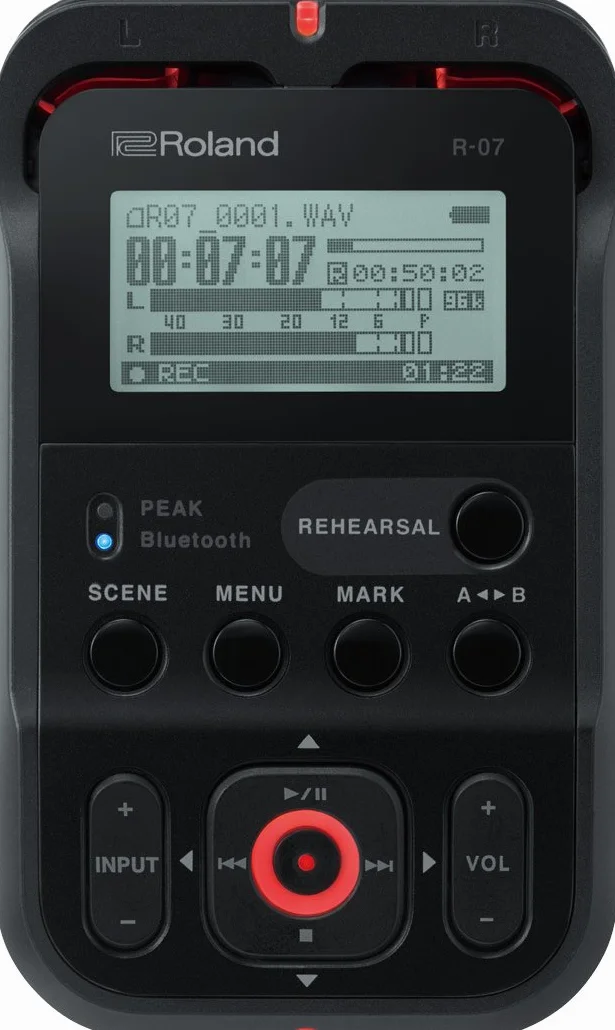 Roland R-07 Grabador de Audio portátil de Alta resolución, Rojo/Negro/Blanco