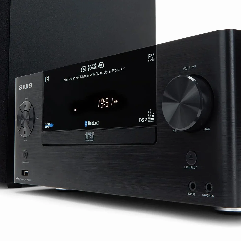 Aiwa MSBTU-500 - Microcadena con Mando a Distancia, (Hi- Fi, Bluetooth, Equipo De Sonido, CD, USB-Carga, MP3, Radio FM, 50W (RMS),Diseño Compacto, Ecualizador)-Color Negro