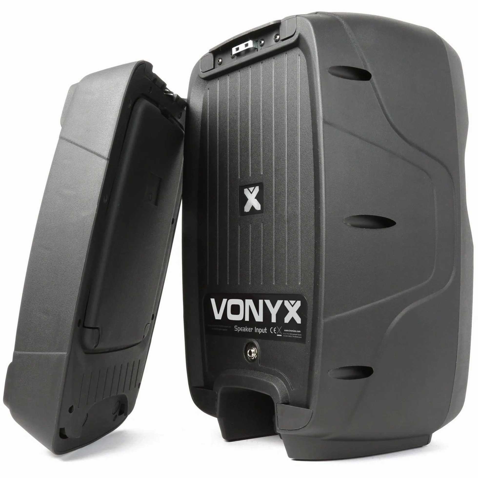Vonyx PSS302 – Sistema de Sonido Activo 300W con 2 Altavoces 10”, Bluetooth, USB, SD, Mezclador Integrado, Soportes y micrófono, Altavoz portátil Potente para Eventos, Fiestas y DJ, Color Negro