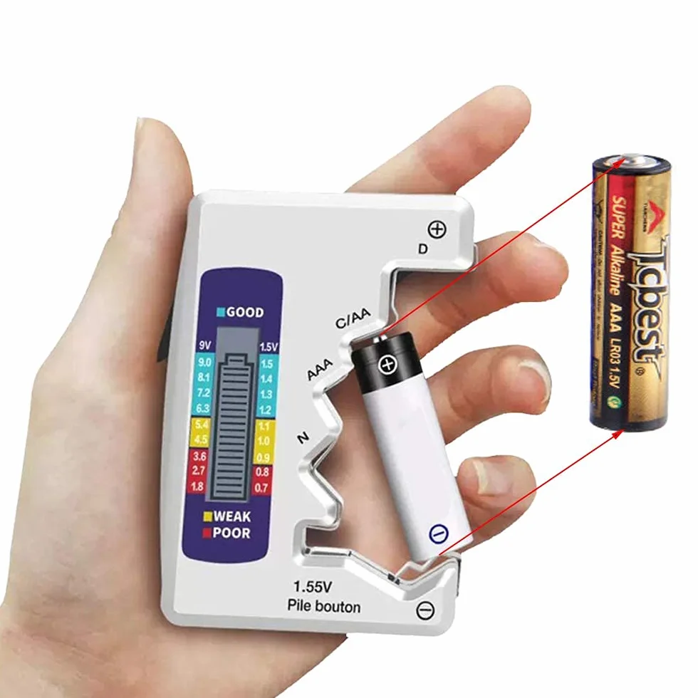 Gasea Comprobador De Batería Digital, Probador de Batería para Pilas de Botón, Medidor de Voltaje de Pilas Probador De Pilas Digital Comprobador de Capacidad de la Batería para AA, AAA, C, D, N, 9V