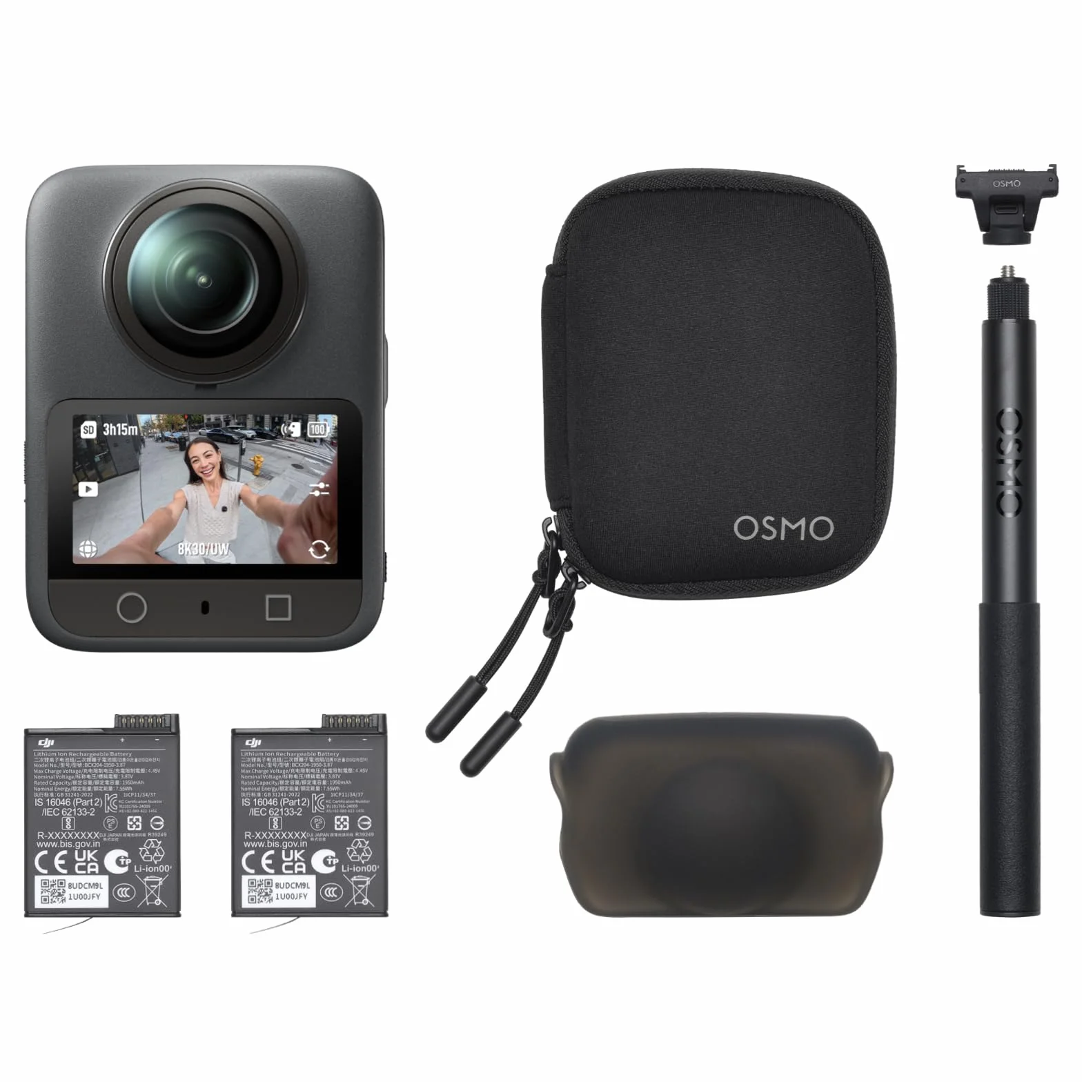 DJI Osmo 360 Cámara 360° 1 Pulgada 8K Nativo 4K/120fps 170° Boost Kit Selfie 1.2m Batería Extendida 2 Baterías