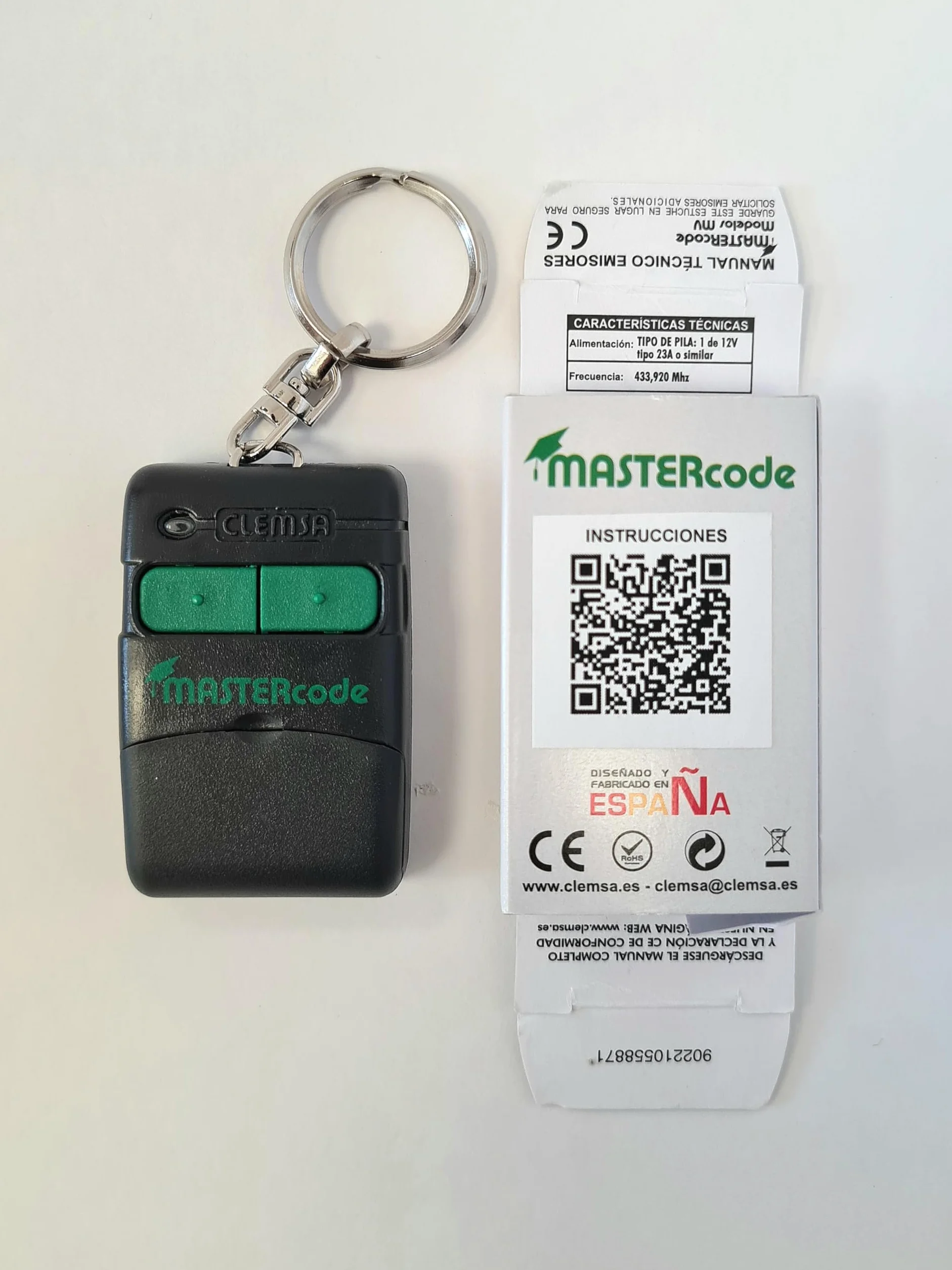 Mando Original CLEMSA MASTERCODE MV12 Compatible con mv1 mv123 Mando Garaje Puerta porton cochera Copia codigo de instalador