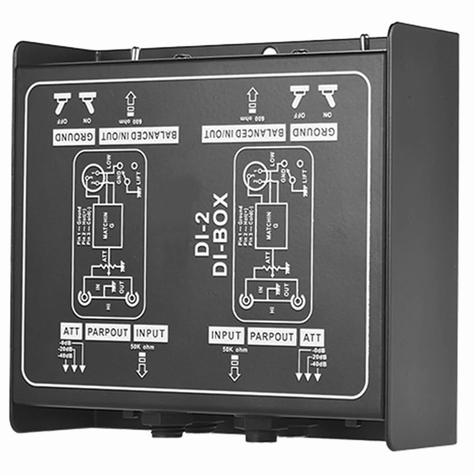 2 x Premium Direct Injection Molded Audio Box - Extintores pasivos de unidades DI con almohadilla de entrada para conexiones de guitarra y bajo