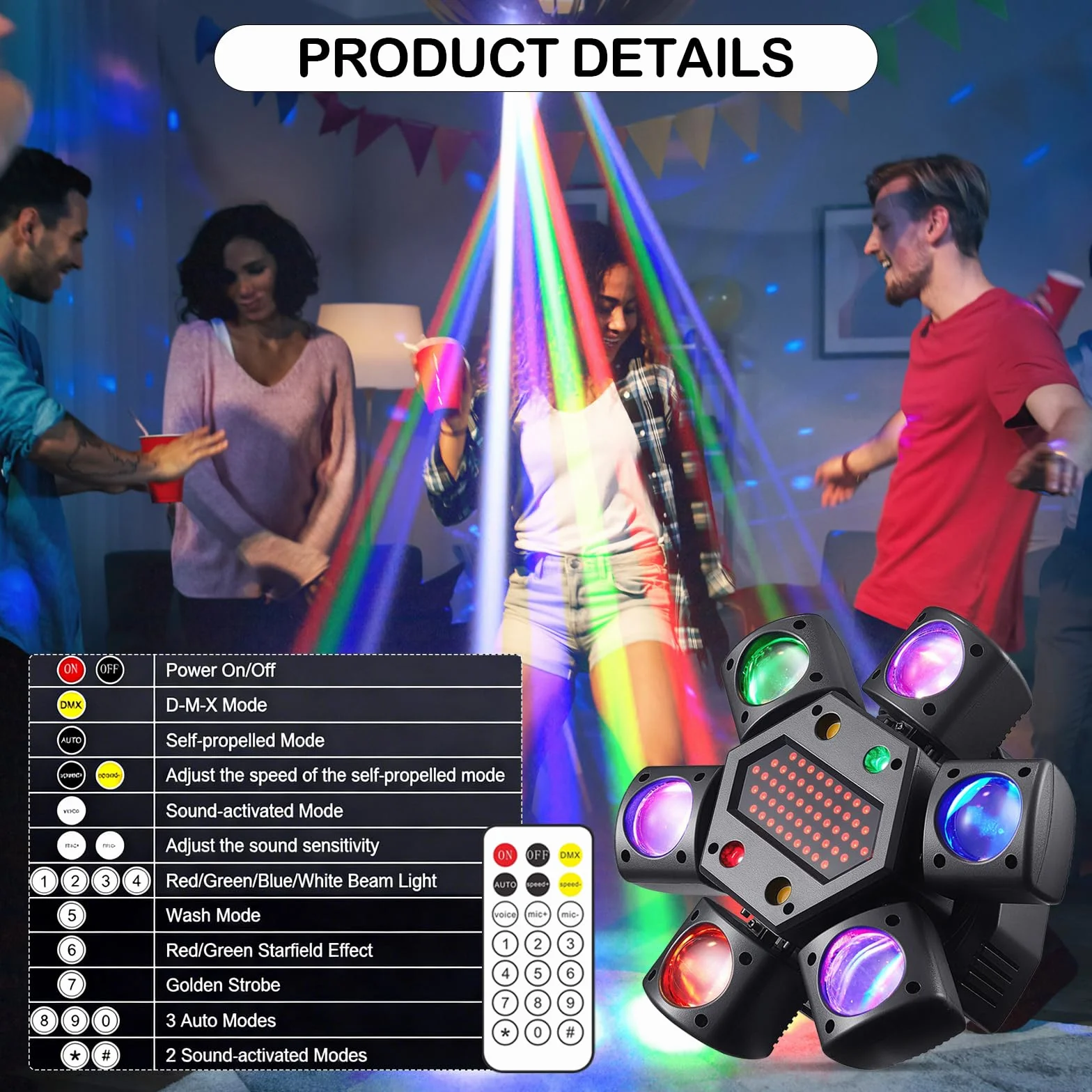 Cabeza Móvil Beam Luces de Escenario, RGB LED Beam Luz Discoteca con Control Remoto, DMX 512 Luminación de Escenario Focos de Efecto para Fiesta DJ Clubes Bar Navidad