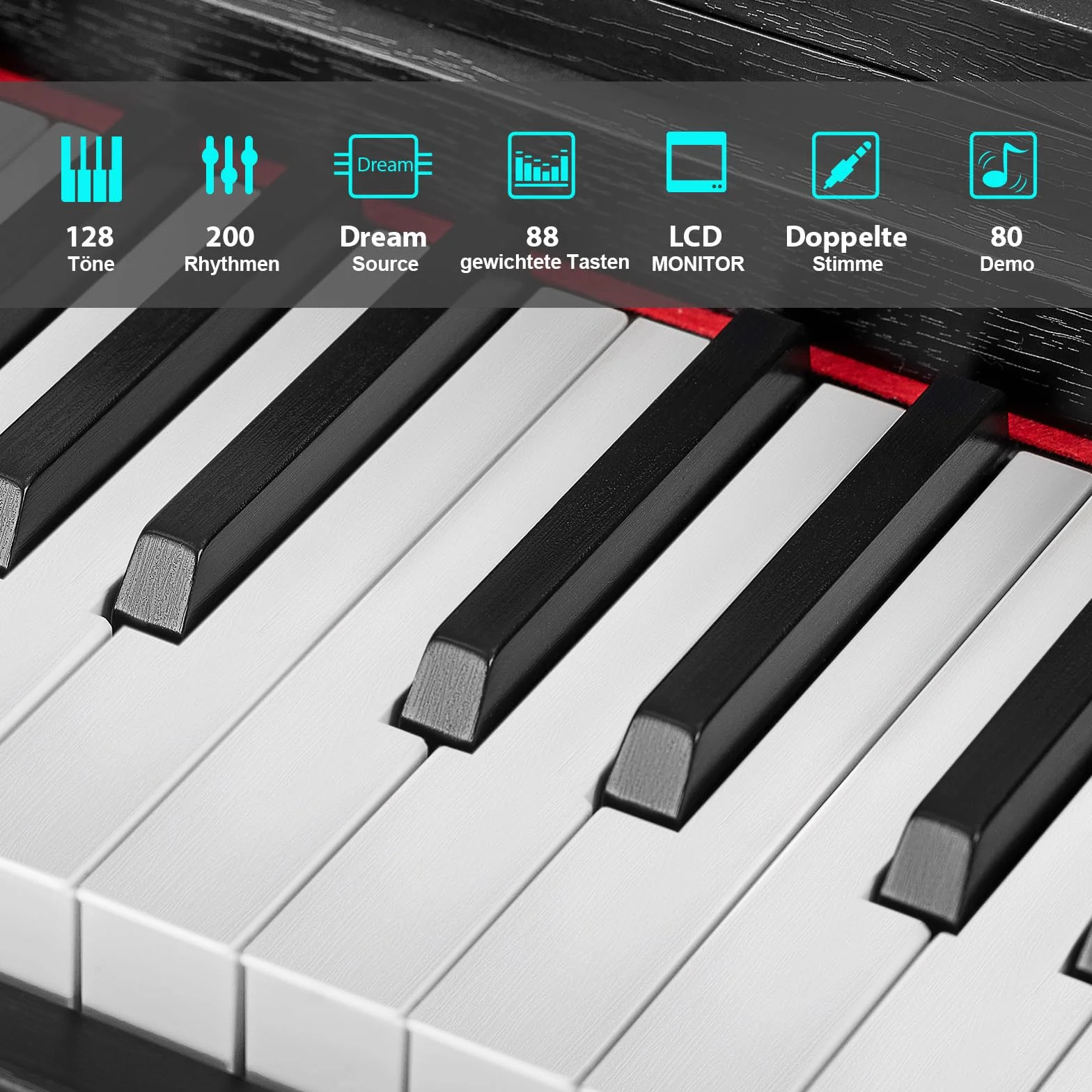 MUSTAR Piano electrónico de 88 teclas con taburete de piano, piano digital, piano eléctrico con soporte para piano, 3 adaptadores de pedales, 2 conectores para auriculares, pantalla LCD, USB/MIDI