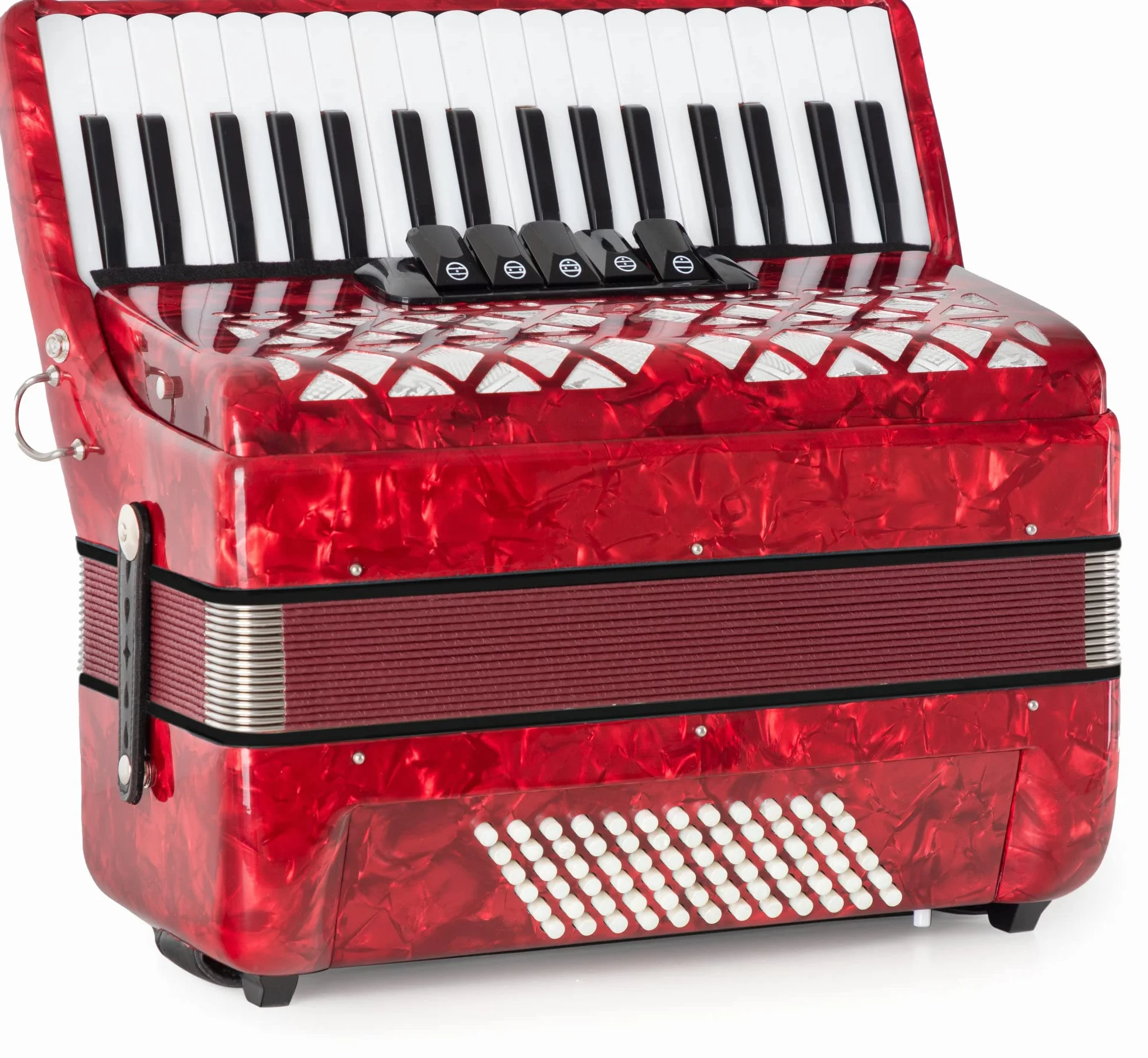 Acordeón Classic Cantabile 72 Bajos "Secondo V" - Acordeón de teclas - 3 voces - 34 teclas de agudos - con correas y funda mochila - Rojo