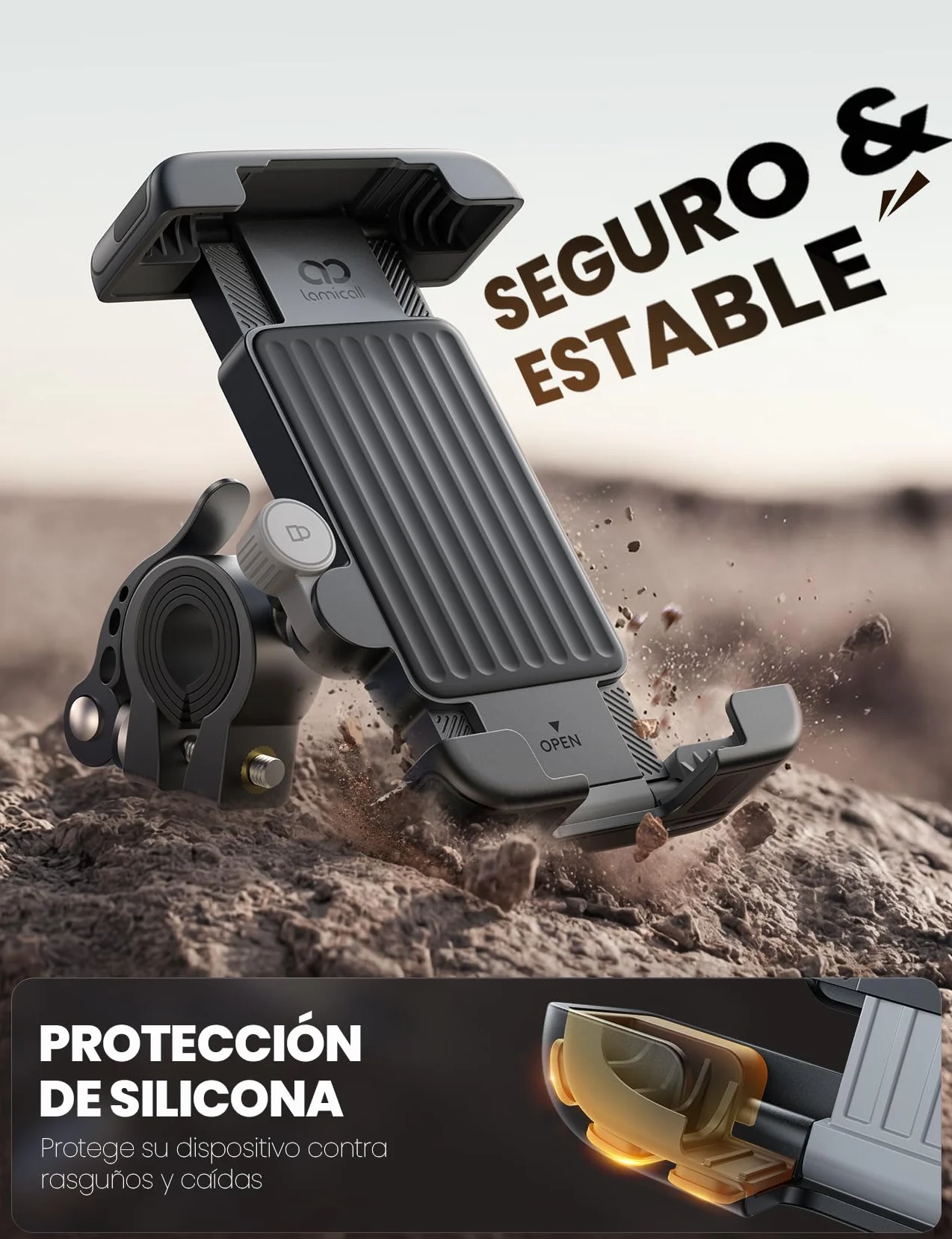 Lamicall Soporte Móvil Bicicleta Moto 360° Rotación Liberación Rápida para iPhone 17 16 15 14 Pro Max Galaxy S25 S24 Ultra 6-7"