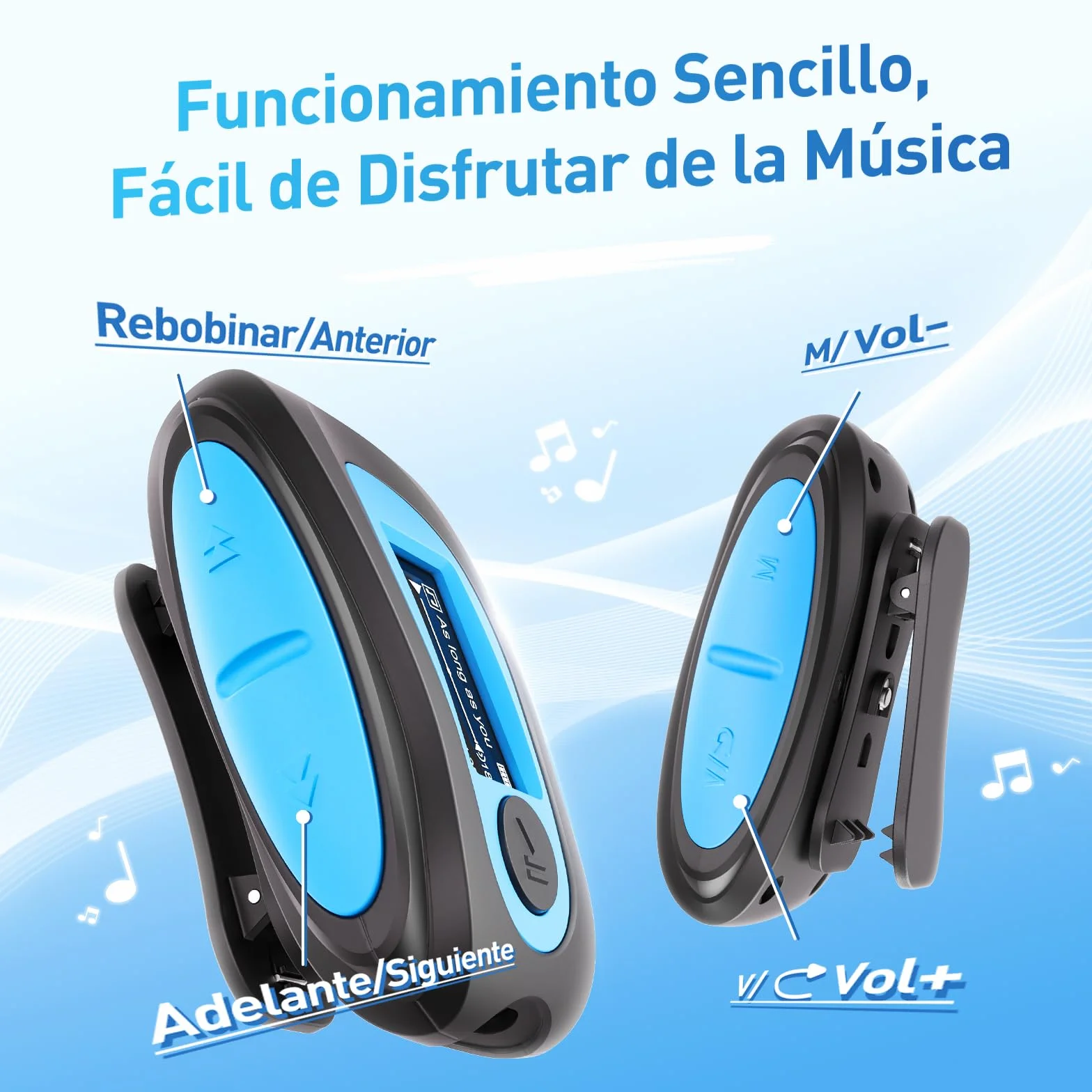 AGPTEK S07 Clip MP3 Player Waterproof IPX8 8GB Azul