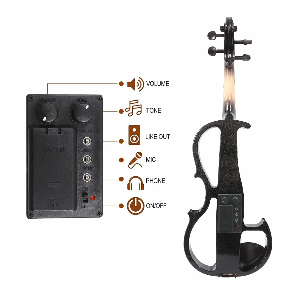 Viola Eléctrica para Niños y Adultos, 4/4, Kit de Principiantes con Funda, Lazo, Paño de Limpieza, Auriculares Estéreo