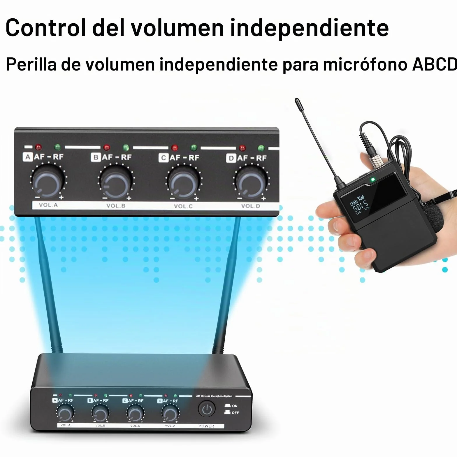 Depusheng R6 Juego de micrófono inalámbrico de 4 Canales con micrófono Lavalier y micrófono Auricular, Receptor de Metal, Ideal para Cantar, Karaoke, Fiestas, Bodas