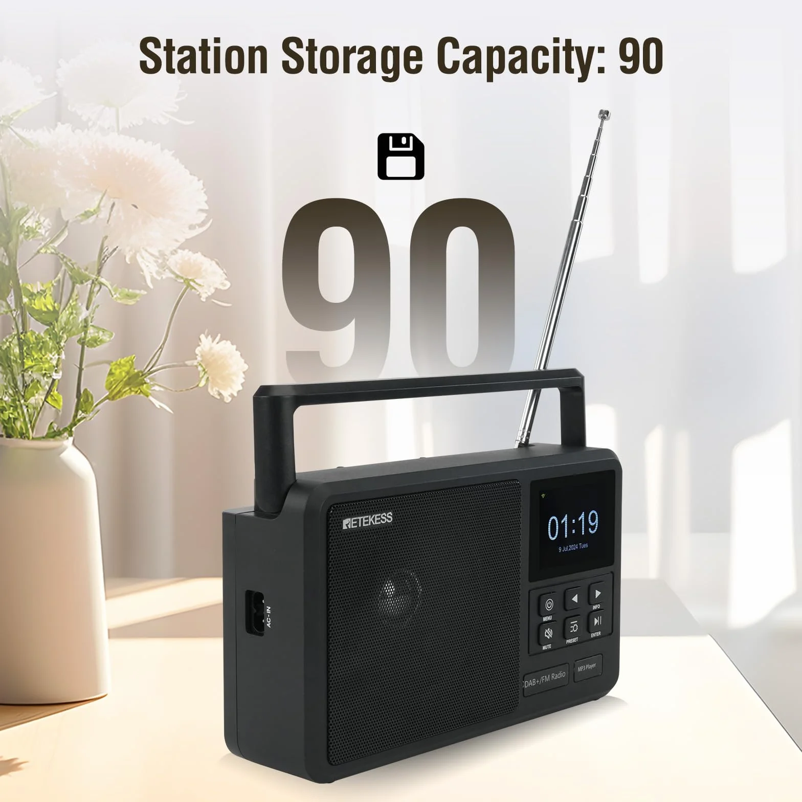 Retekess TR640 Radio por Internet,Radio Digital Dab,Digital FM,Apta para Entusiastas,Silencio con un Solo Toque,Antena Externa,Operación de la Perilla,Personas de Mediana Edad