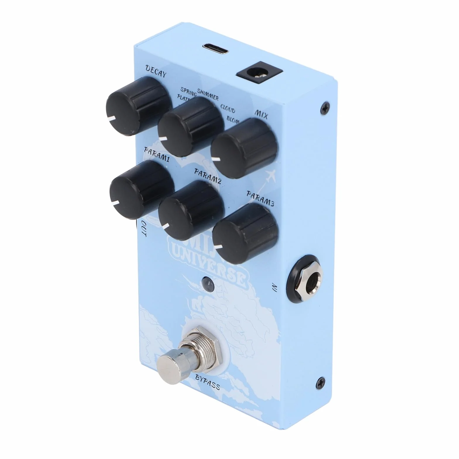 Pedal de Guitarra de Reverberación, Pedal de Efecto de Guitarra de Reverberación Digital Mini Universe con 9 Sonidos de Diversos y Tonos Auténticos Cálidos, Compatible con Adaptador USB