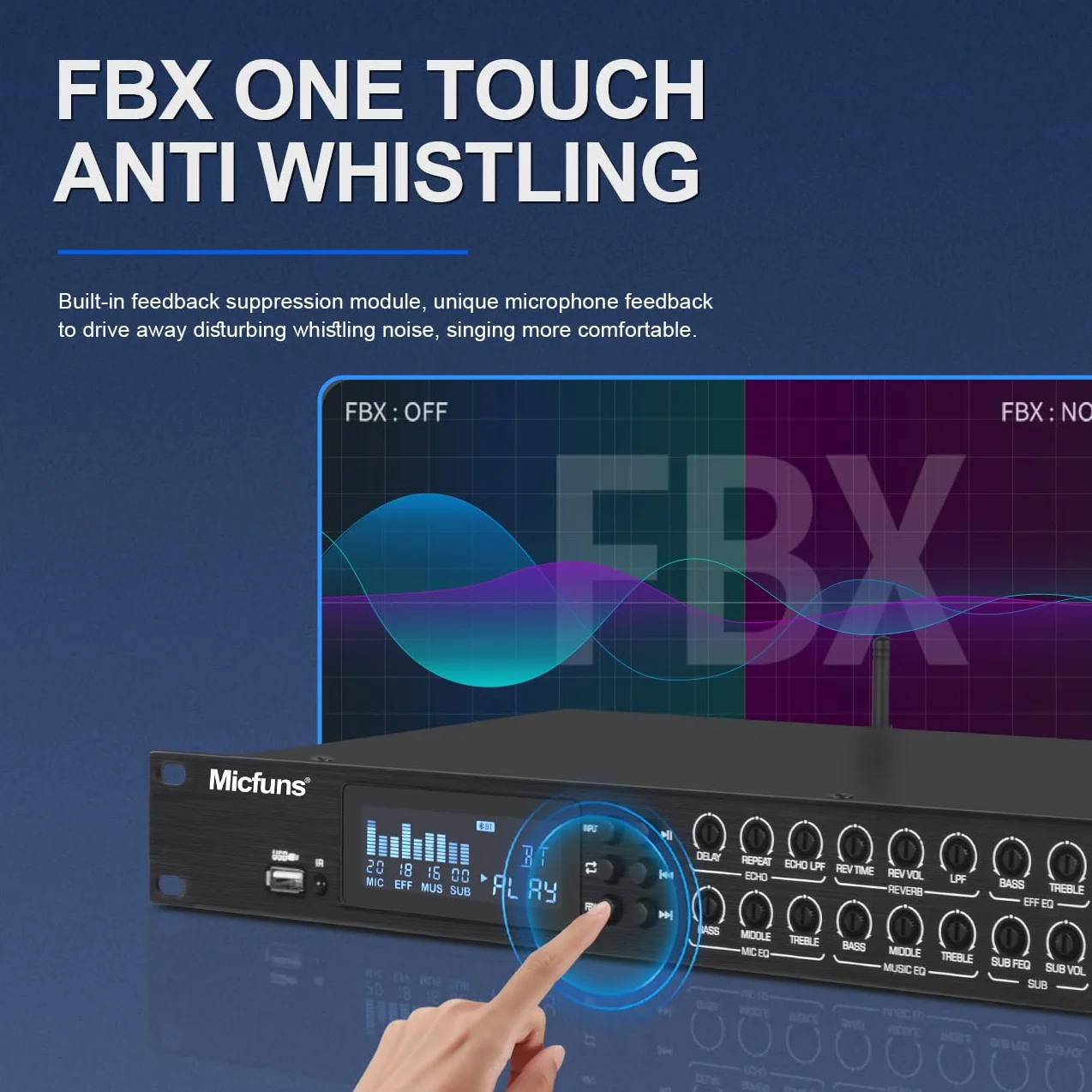 KT900 Digital Pre-etapa Efector Anti-aullido Procesador de Audio Echo USB MP3 Bluetooth Óptico